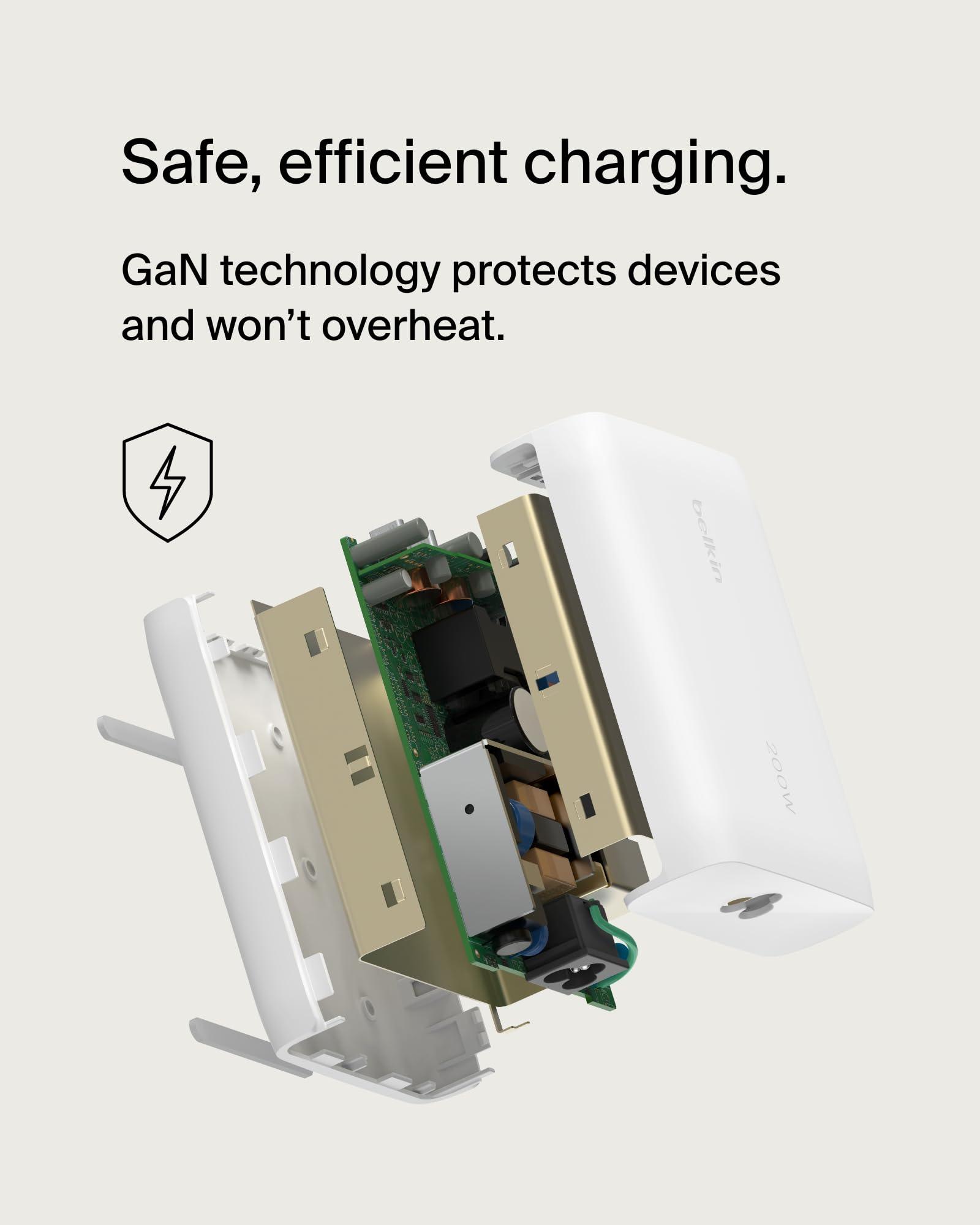 Belkin 4-Port USB C Charger Block 200W - GaN Multi-Port Charger USB-C PD 3.1 Fast Charge + 5ft Power Cord - MacBook, iPhone 16, iPad, Galaxy S25, Google Pixel, Nintendo Switch 2 - White - Image 5