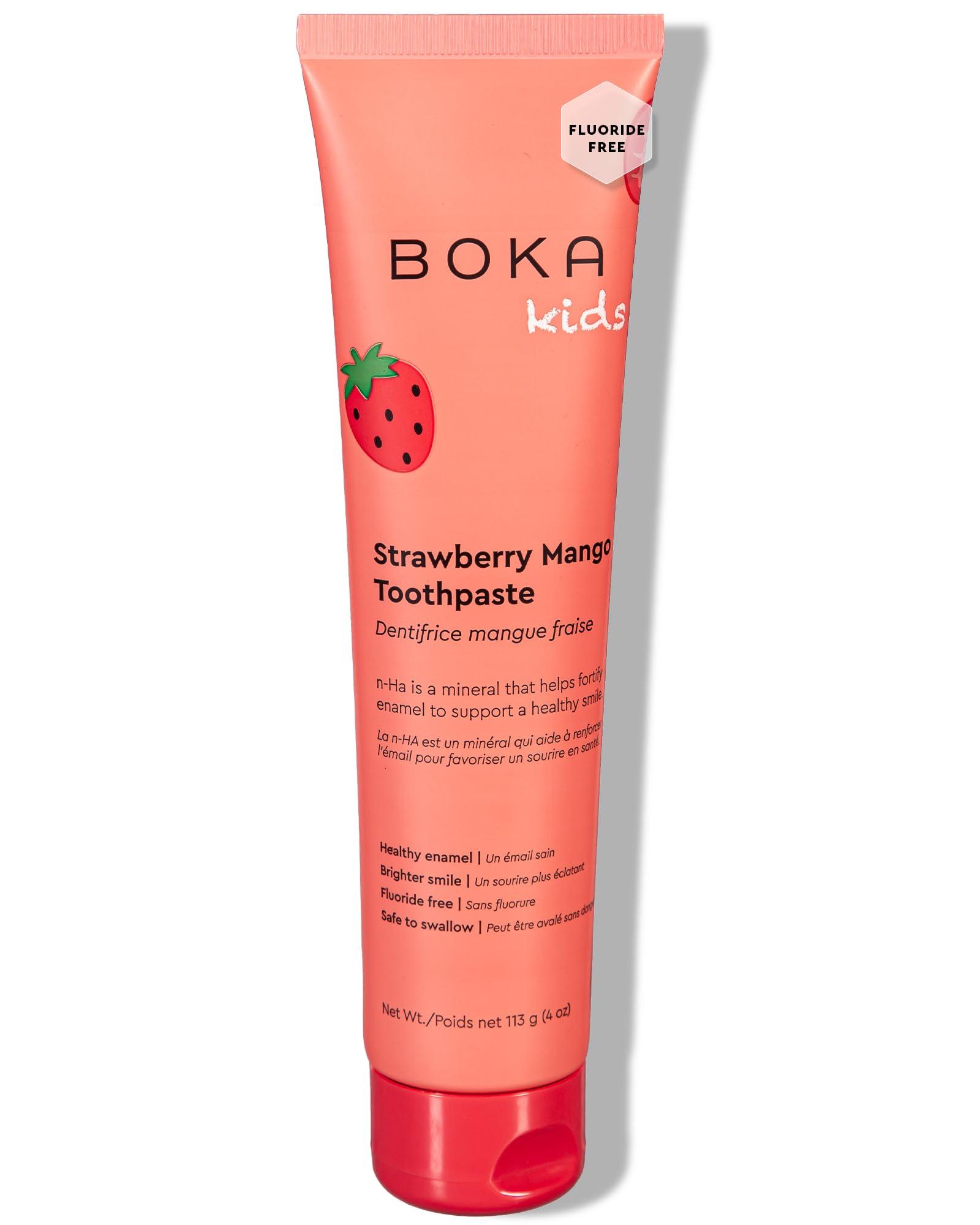 Boka Fluoride Free Toothpaste Nano Hydroxyapatite, Helps Remineralize, Appropriate for Sensitive Teeth, Whitening - for Adult, Kids Oral Care - Strawberry Mango Flavor, 4oz 1Pk - US Manufactured
