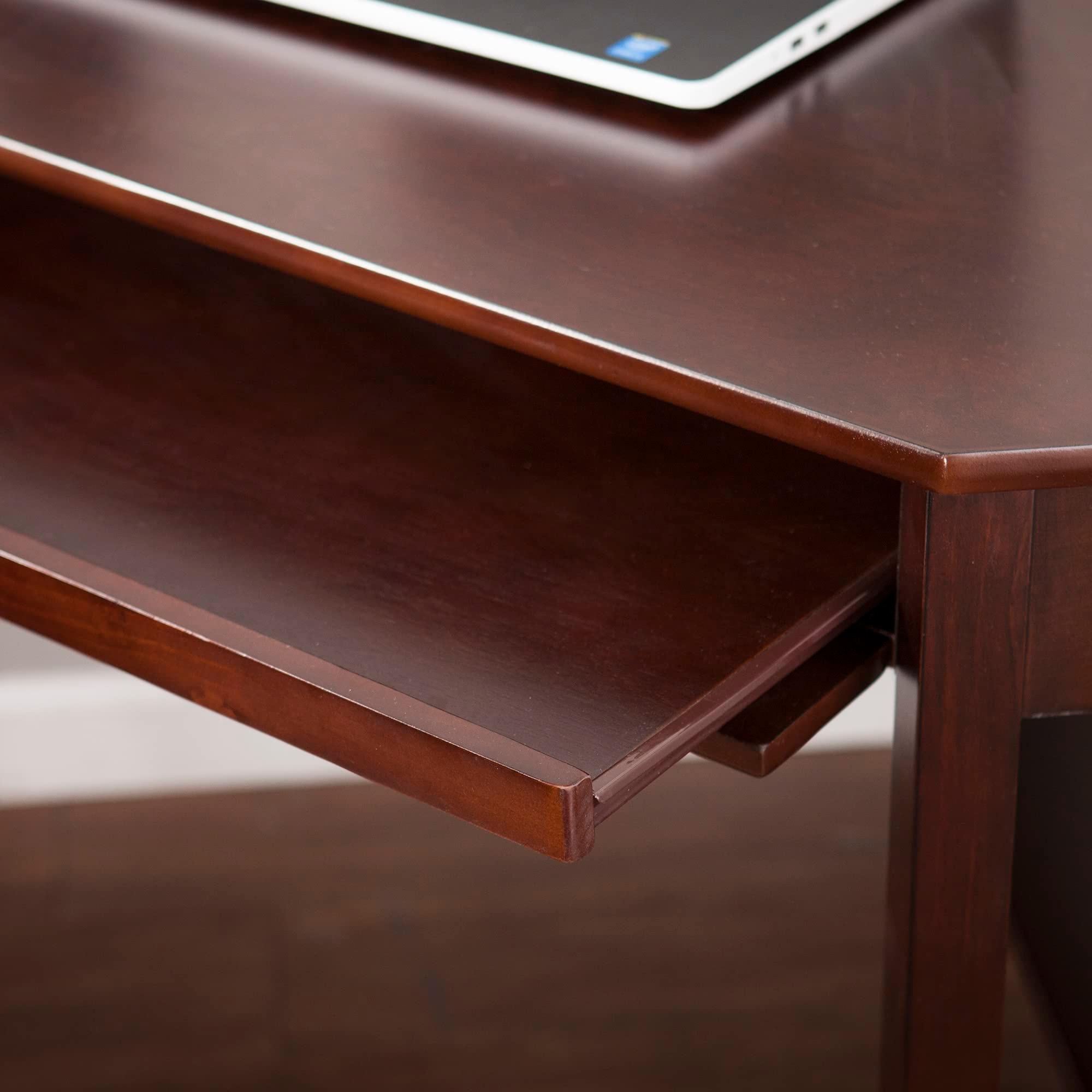 SEI Furniture Space Saving Corner Computer Slide Out Keyboard Tray Desk, Espresso - Image 7