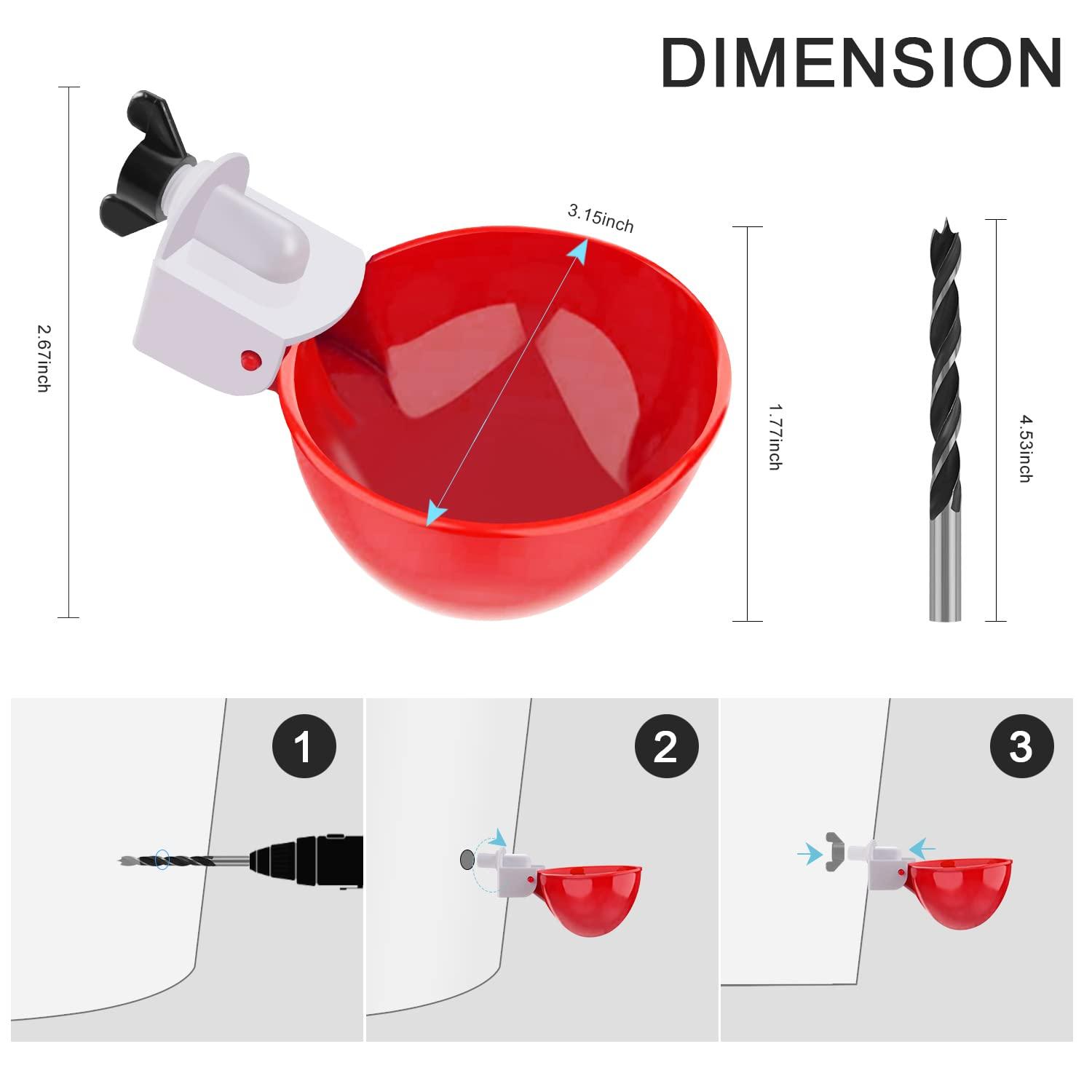 Darcvds Professional Chicken Waterer Cups, 8 Packs Large Chicken Water Feeder, Tee Fittings Poultry Waterer Suitable for Duck, Chicks, Goose, Turkey, Bunny and Bird with Mounting Hole Opener - Image 2