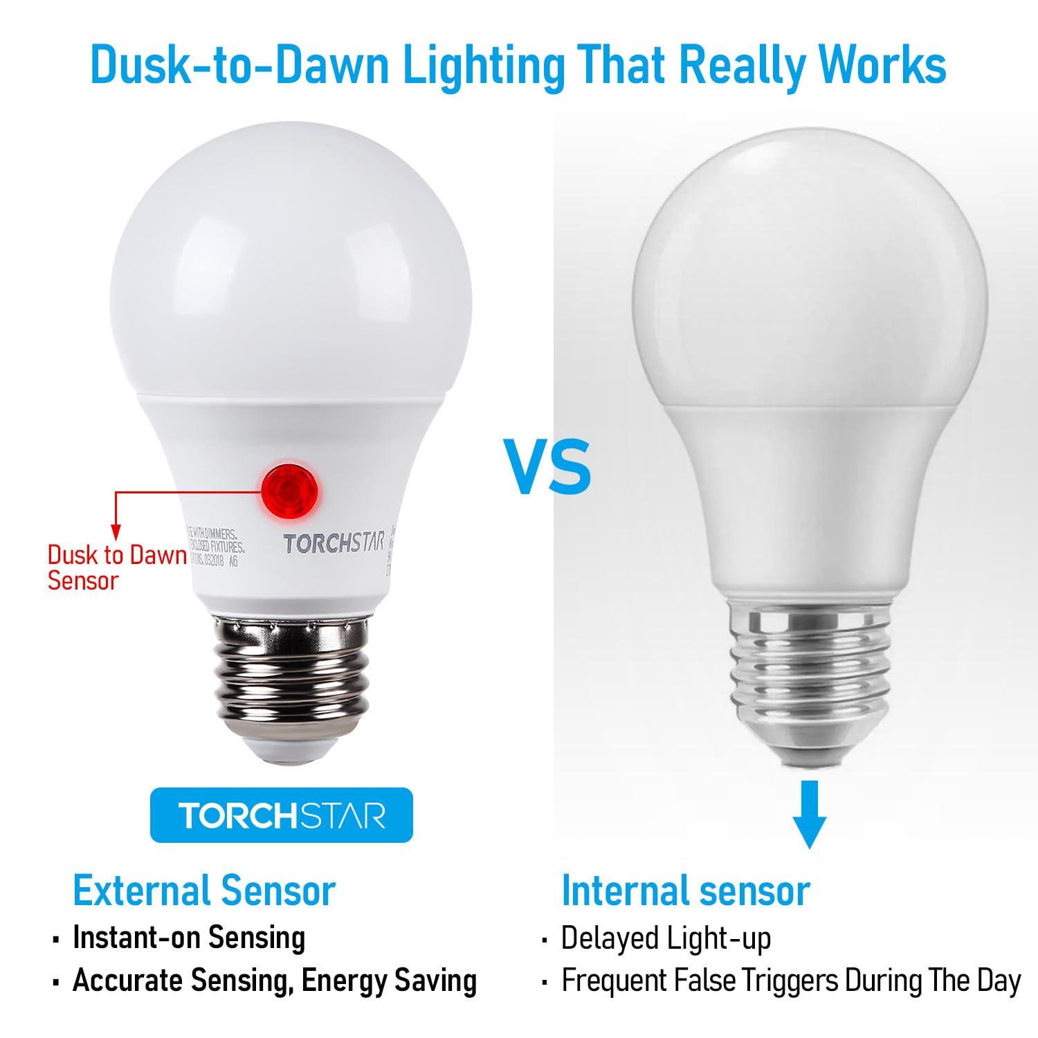 TORCHSTAR Dusk to Dawn Light Bulbs Outdoor, Sensor A19 LED Light Bulb, Auto on/Off Photocell Automatic for Outdoor Lighting, 5000K, Pack of 4 - Image 3