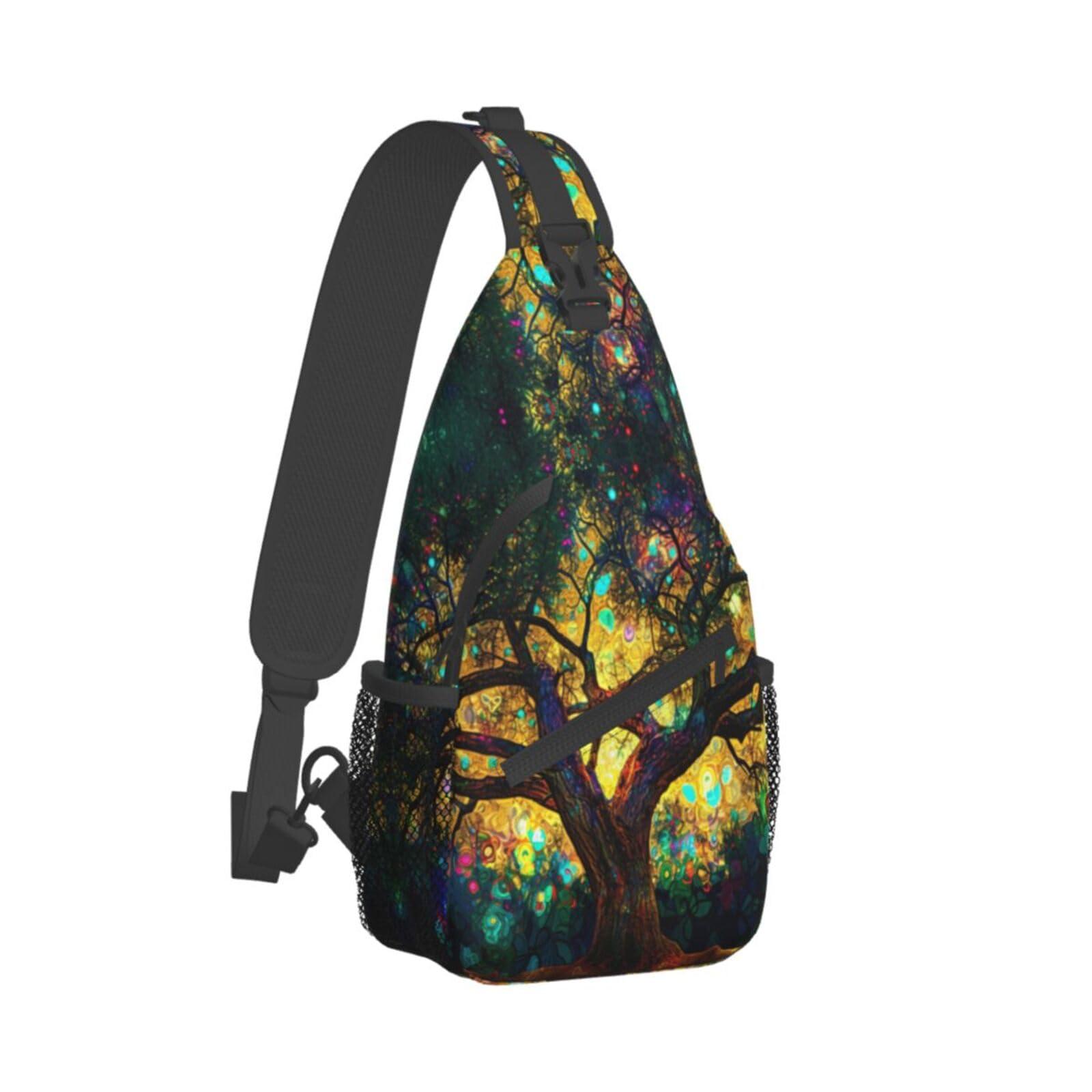 Mqtzyiwx Colorfully Colors Tree Sling Backpack Hiking Backpack Crossbody Bag Sports Lightweight And waterproof Chest Bag Shoulder Bag For Women Men
