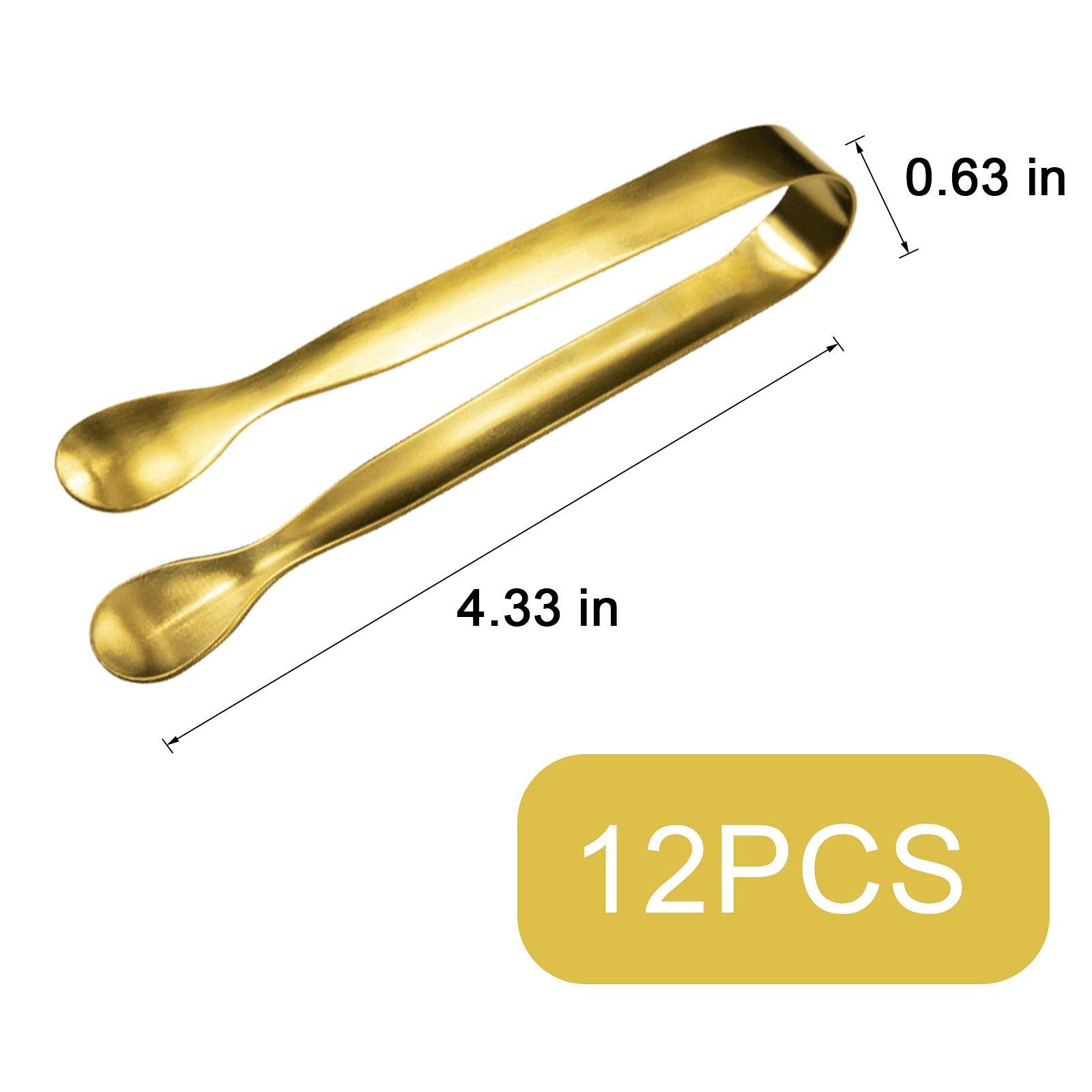 JCREN 12 Pcs Serving Tongs, Small Serving Utensils for Parties Catering Gold Tongs, Food-Grade 304 Stainless Steel Mini Appetizer Tongs for Tea Party Coffee Bar, 4" Sugar Tongs - Gold - Image 3