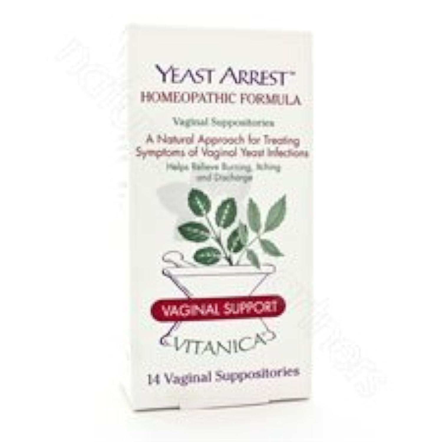 Vitanica Yeast Arrest, Homeopathic Vaginal Suppositories, for Yeast Infection Symptoms, Relieves Burning, Itching & Discharge, with Boric Acid, Tea Tree Oil & Probiotics, Vegan (Pro Logo, 14ct)