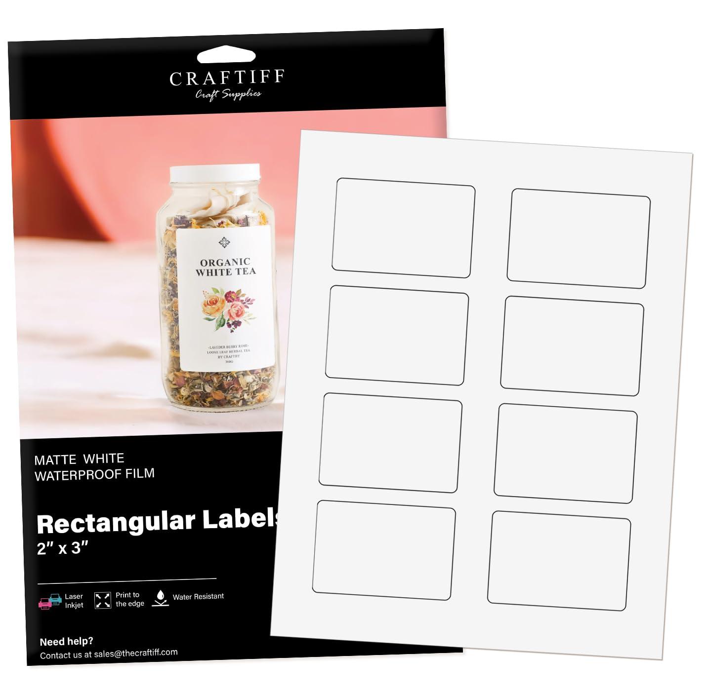 2x3 inch Rectangle Stickers Labels Matte White, Pack of 200, for Inkjet and Laser Printer, Vinyl Sheets Packaging Address Mail Business Craftiff