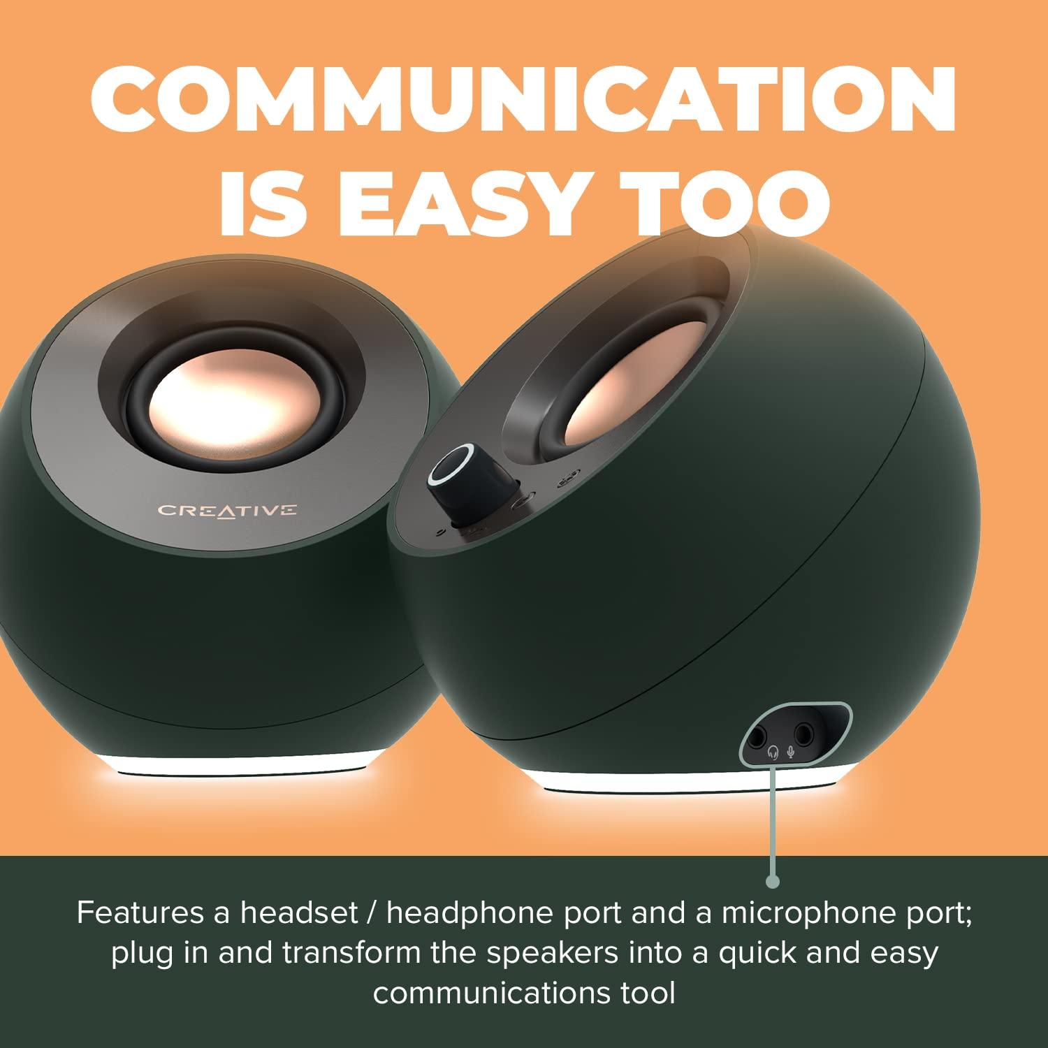 Creative Pebble Pro (Dark Green) Minimalist 2.0 USB-C Computer Speakers with Bluetooth 5.3 and Customizable RGB Lighting, Clear Dialog and BassFlex Tech, USB Audio, Headset Port, for PC and Mac - Image 6