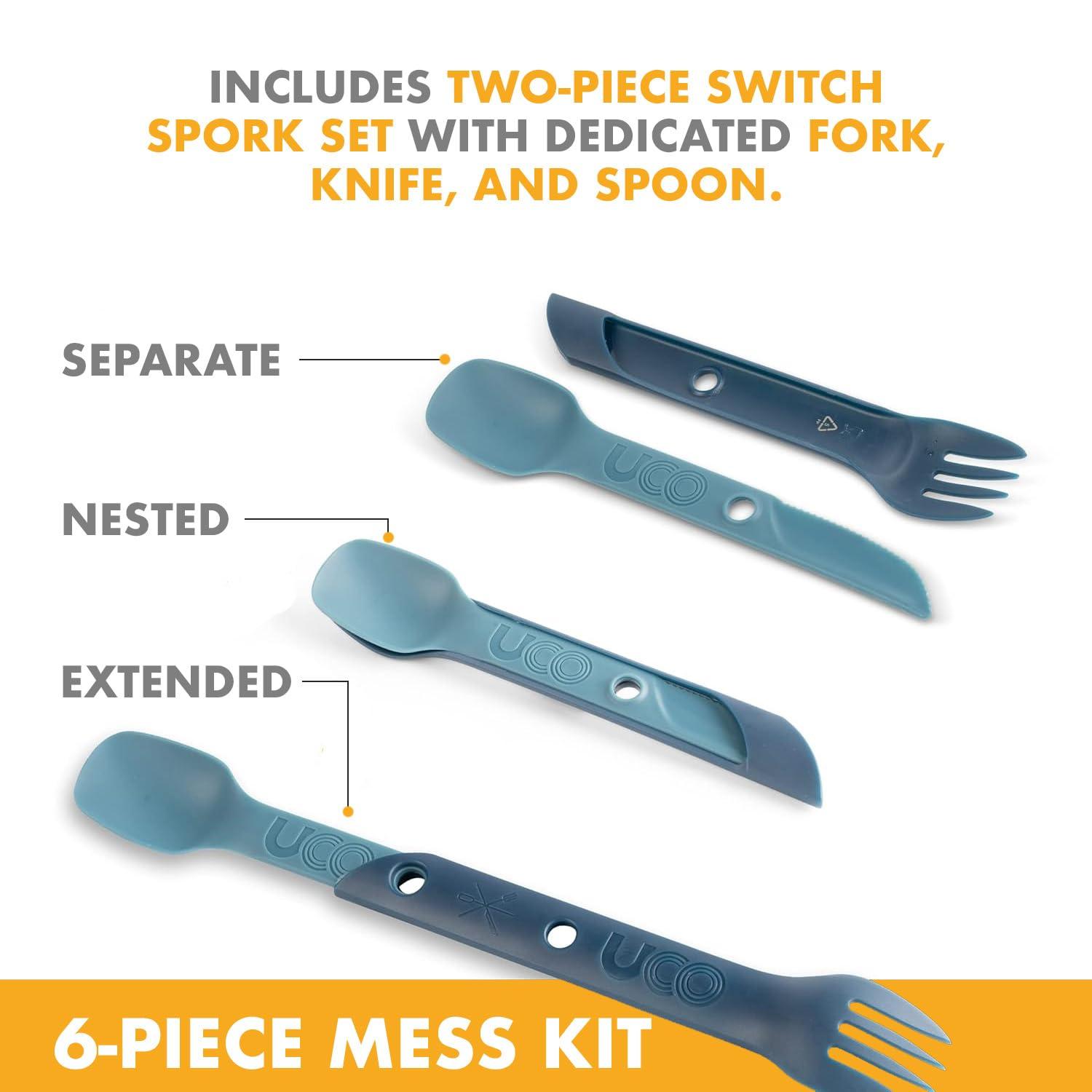 UCO 6-Piece Camping Mess Kit with Bowl, Plate, Camp Cup, and Switch Spork Utensil Set - Image 4