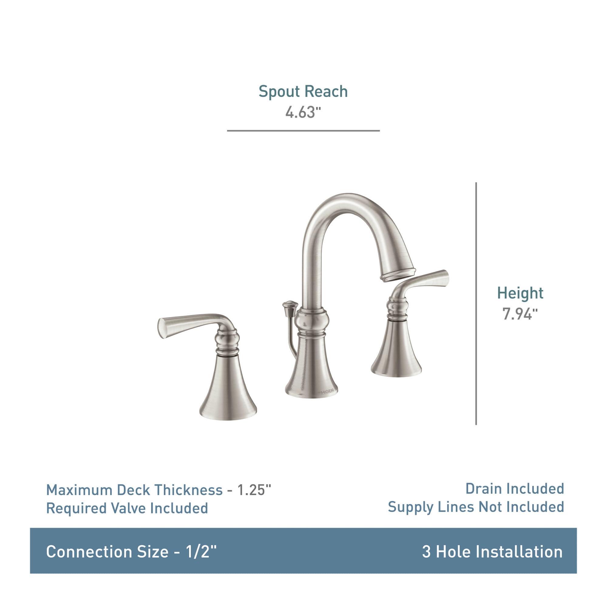 Moen Wetherly Spot Resist Brushed Nickel Two-Handle Widespread Bathroom Faucet with Valve Included, Bathroom Faucets for Sink 3-hole Deck Mounted Setup, WS84855SRN - Image 3