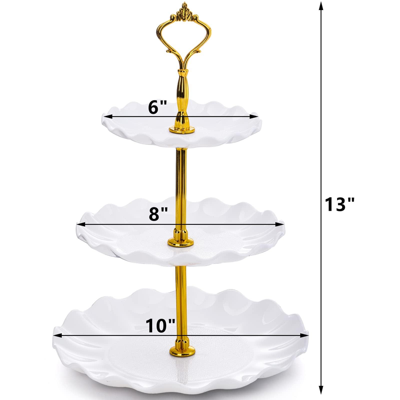 DEAYOU 4 Pack 3 Tier Cupcake Dessert Stand, Plastic Tiered Cake Stand Display Tower, Pastry Serving Tray Platter Rack Holder for Buffet, Cookie, Party, Wedding, Home Decor, White Gold, Black Gold - Image 3