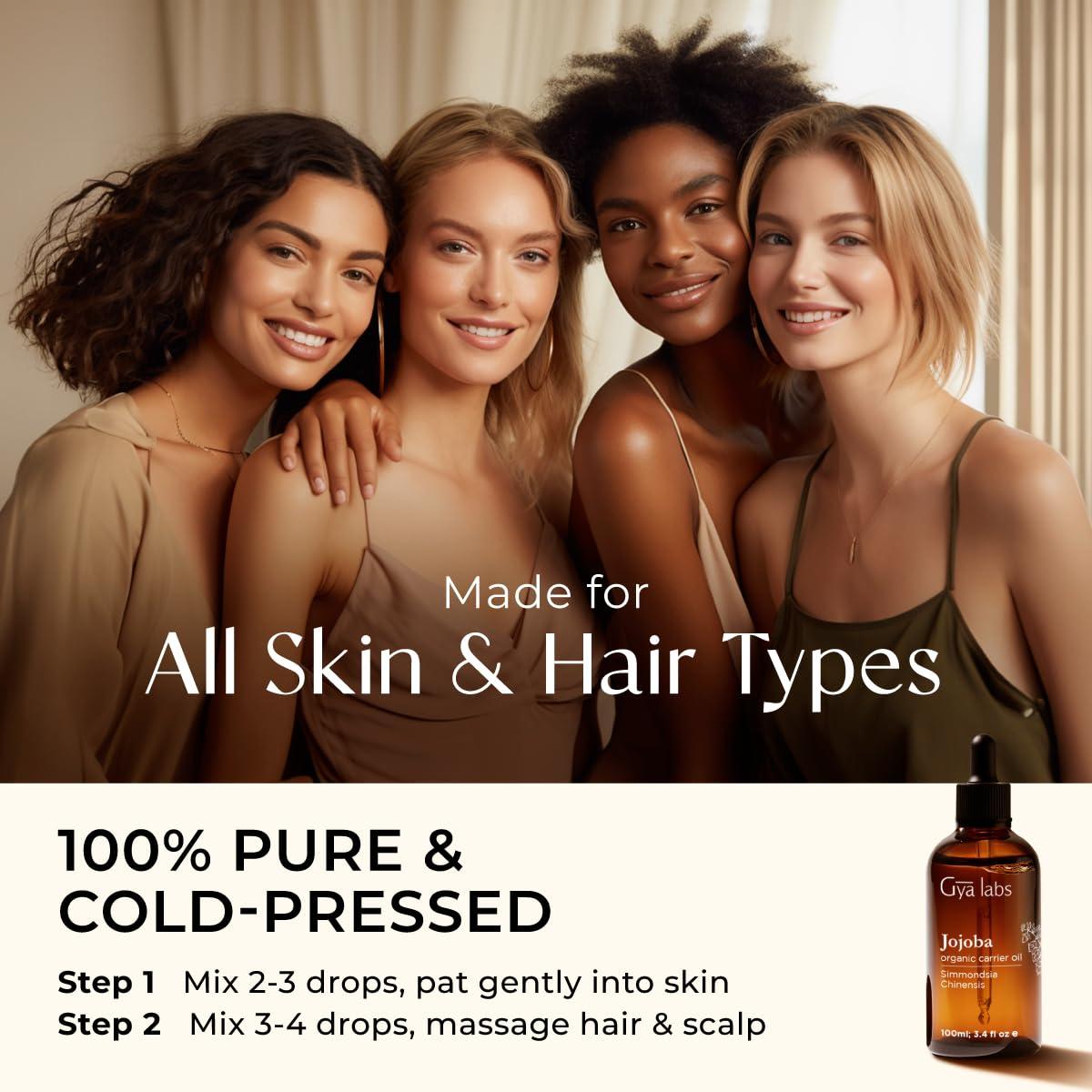Gya Labs Organic Jojoba Oil for Hair & Skin - 100% Pure Natural Unrefined Jojoba Carrier Oil for Body, Ear Stretch, Nails, Makeup Remover & Facial Moisturizer (3.4 Fl Oz) - Image 4