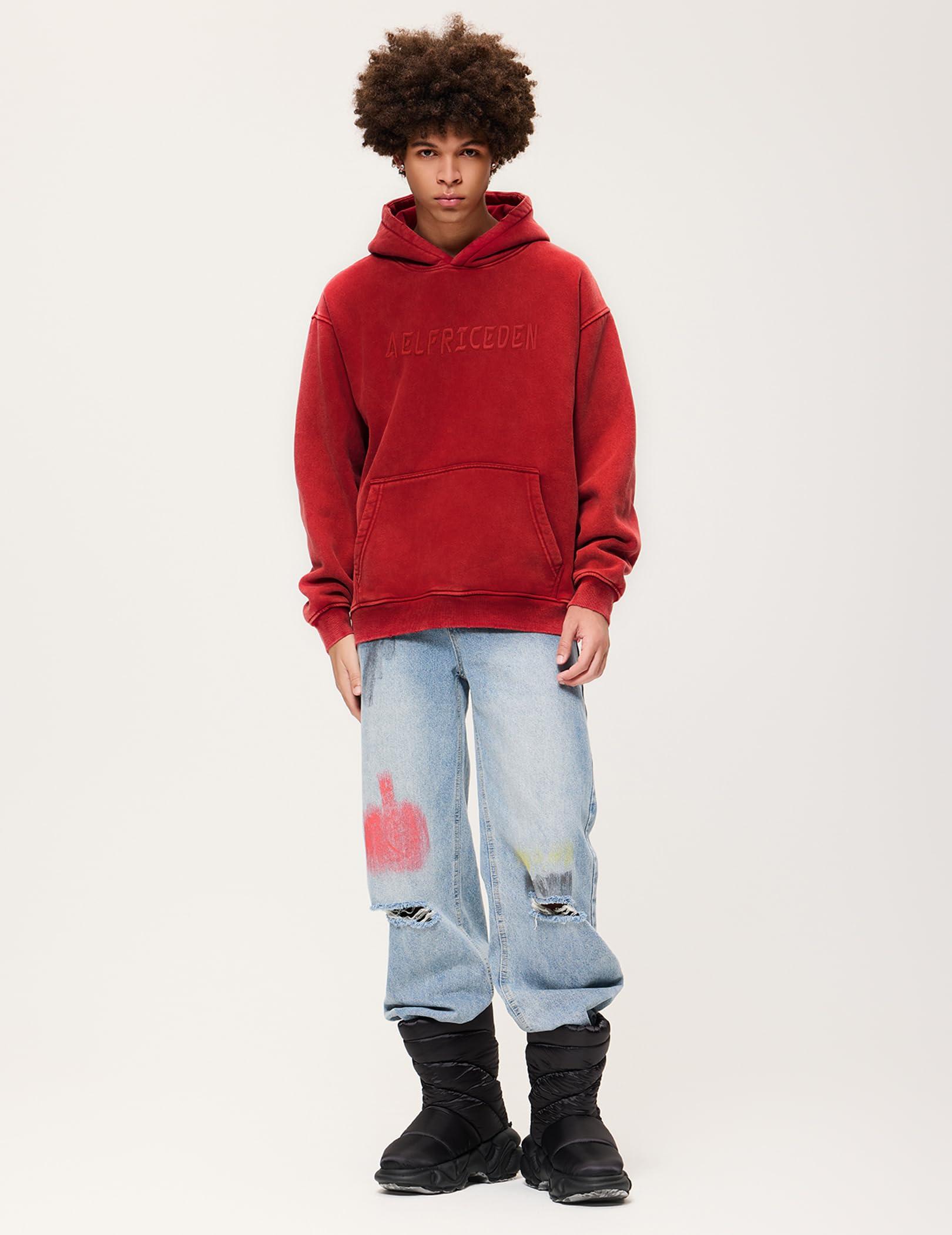 Aelfric Eden Hoodies Mens Acid Wash Hoodie Oversized Vintage Heavyweight Cotton Fleece Hooded Pullover Sweatshirt - Image 6