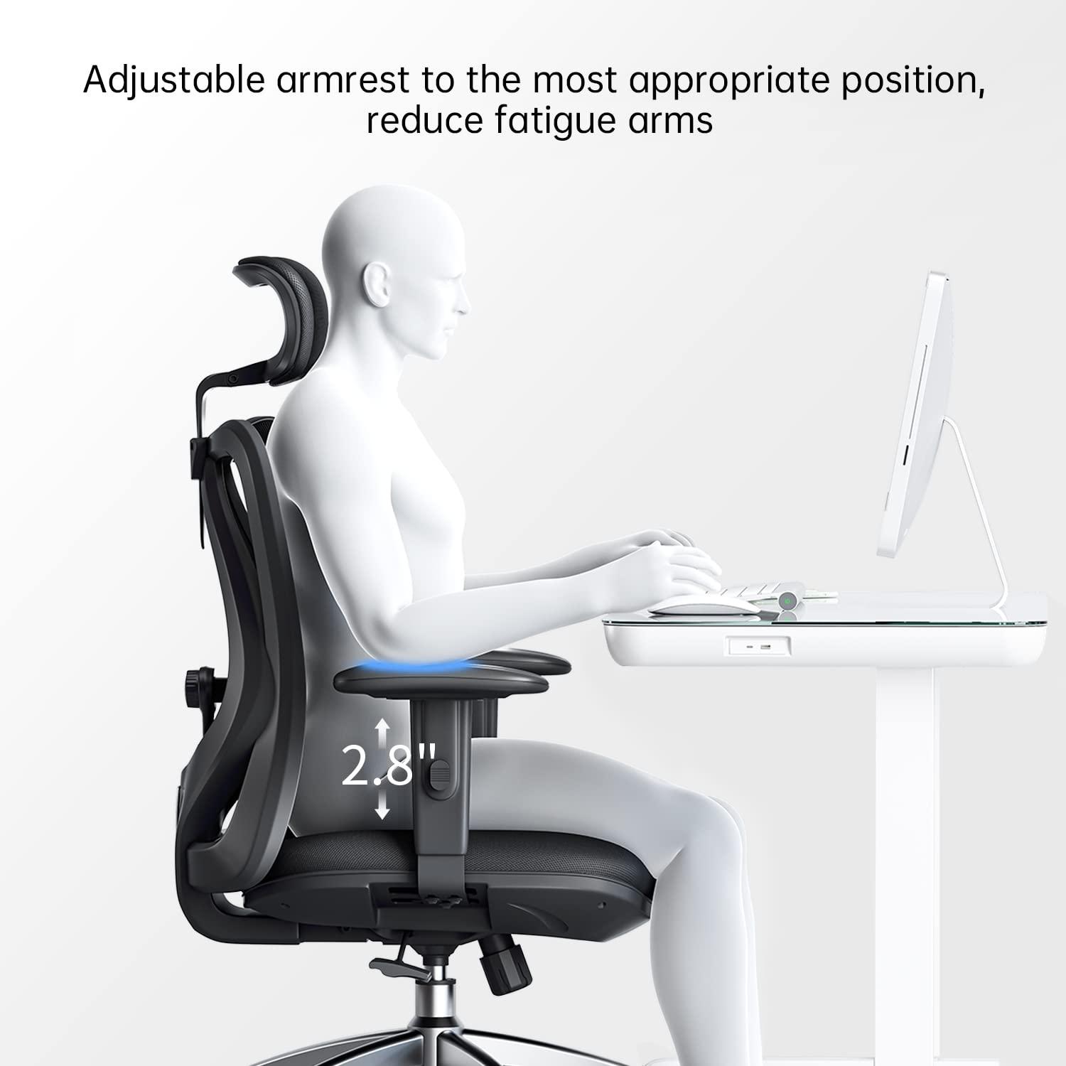 SIHOO M18 Ergonomic Office Chair for Big and Tall People Adjustable Headrest with 2D Armrest Lumbar Support and PU Wheels Swivel Tilt Function Black - Image 7
