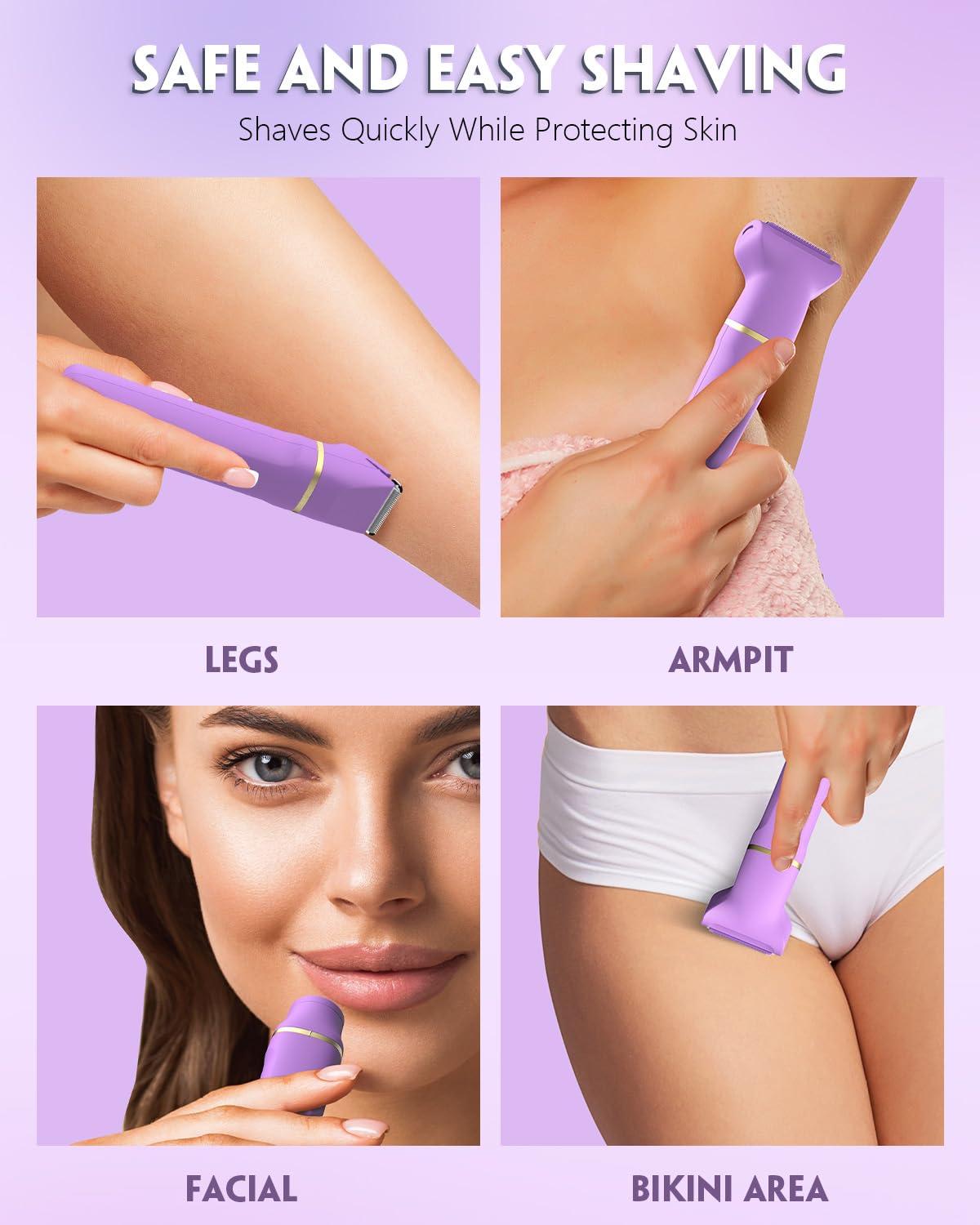 Bikini Trimmer 3 in 1 Electric Razor for Women - IPX7 Waterproof Wet & Dry Body Shaver, Pubic & Facial Hair Remover with Ceramic Blade, USB Rechargeable Dock & Gift Ready - Image 6