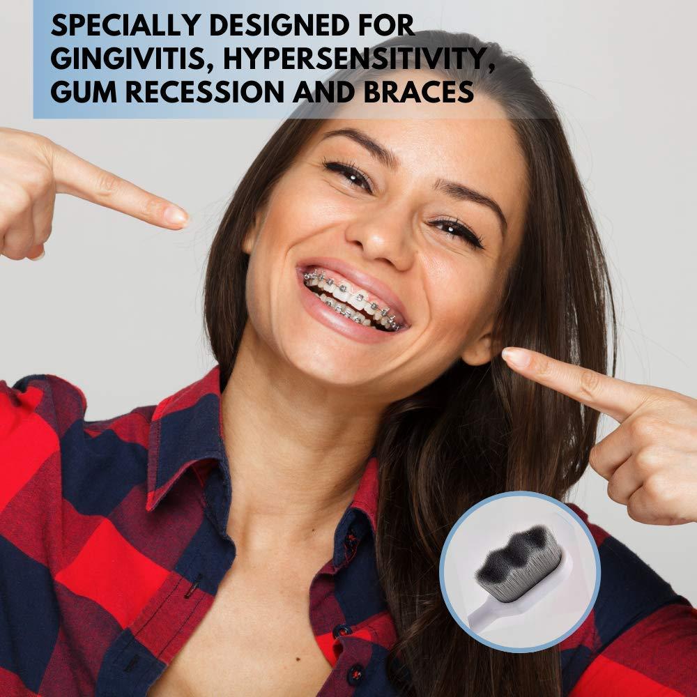 Extra Soft Toothbrush for Sensitive Gums and Teeth. Micro Nano Toothbrushes with 20,000 Ultra Soft Bamboo Charcoal Bristles. Excellent Cleaning Effect (2 Pack) (Black Wave Bristle) - Image 3