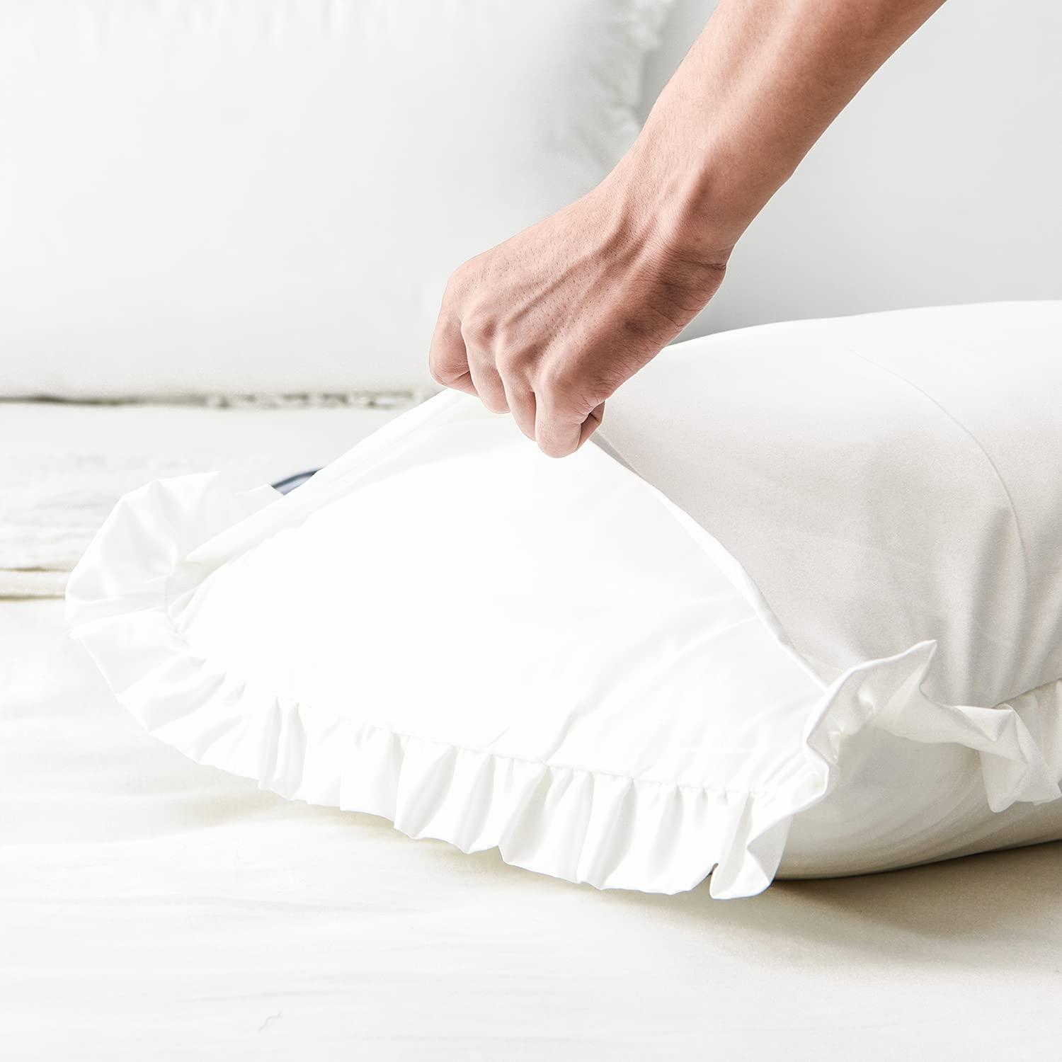 Dekeyoo Ruffled Pillow Case Set, Pack of 2 Edge Ruffled Pillow Shams 100% Brushed Microfiber Standard Size Bedding Pillow Covers with Envelope Closure (20x26 inches, White) - Image 4