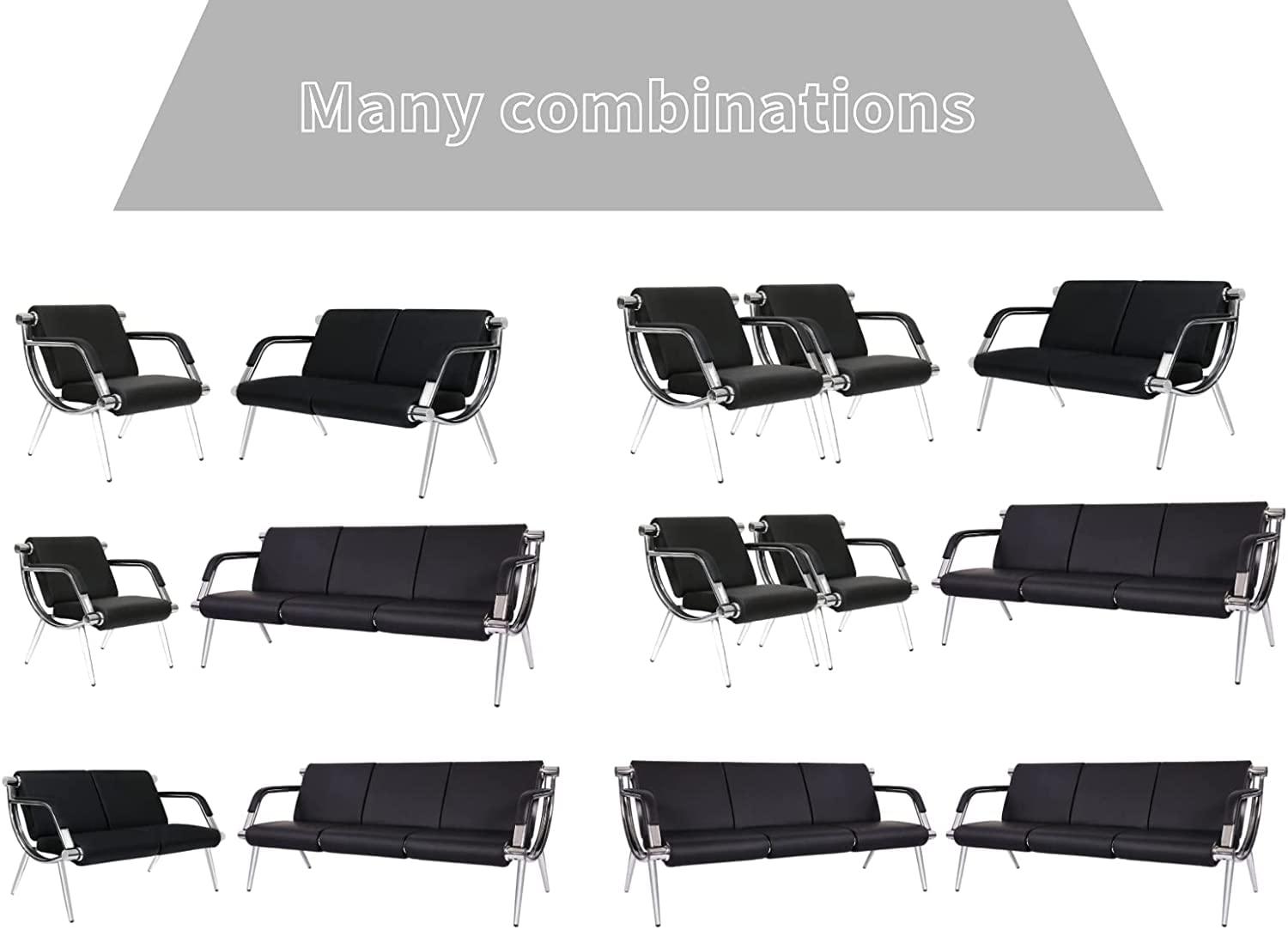 Kinfant Waiting Room Chairs Sofa Furniture - 5-Seat Office Guest Reception Chair with Armrest for Waiting Room Airport Hospital Bank (Black - PU) - Image 7