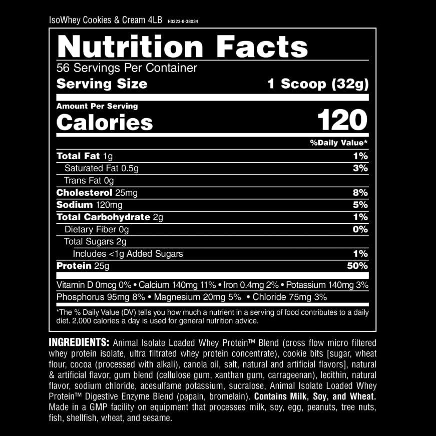 Animal Whey Isolate Protein Powder - Loaded for Pre & Post Workout Muscle Builder and Recovery with Digestive Enzymes for Men & Women - 25g Protein, Great Taste, Low Sugar - Cookies & Cream 4 lbs - Image 7