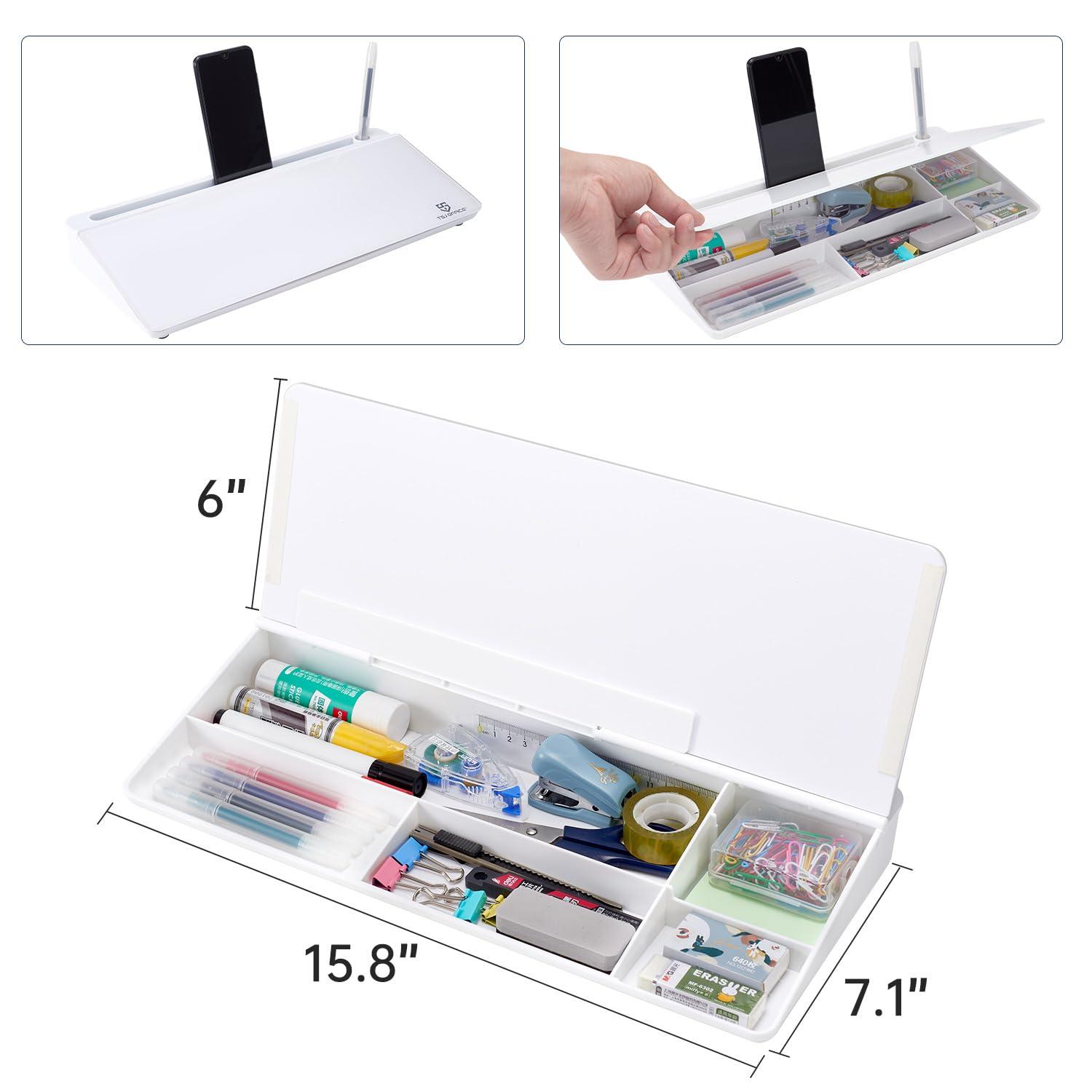 Small Glass Desktop Whiteboard Dry-Erase-Board - Computer Keyboard Stand White Board Surface Pad with Drawer, Desk Organizers with Accessories for Office, Home, School Supplies - Image 2