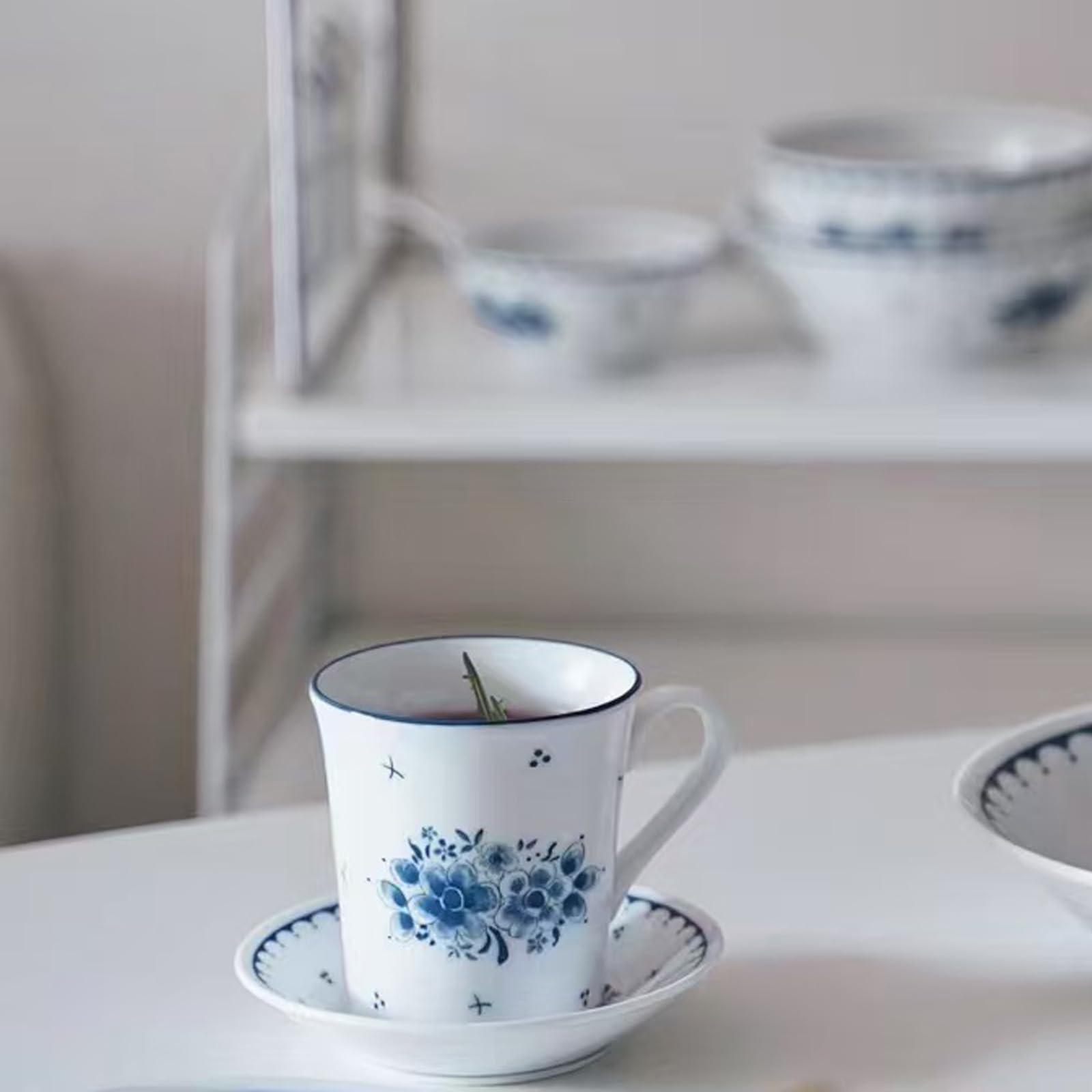Blue and White Porcelain Mug,Chinese Hand-Painted Ceramic Coffee Mug,Vintage Style Tea Cup,Traditional Floral Design,12 OZ Small Ceramic Cup,Microwave & Dishwasher Safe - Image 5