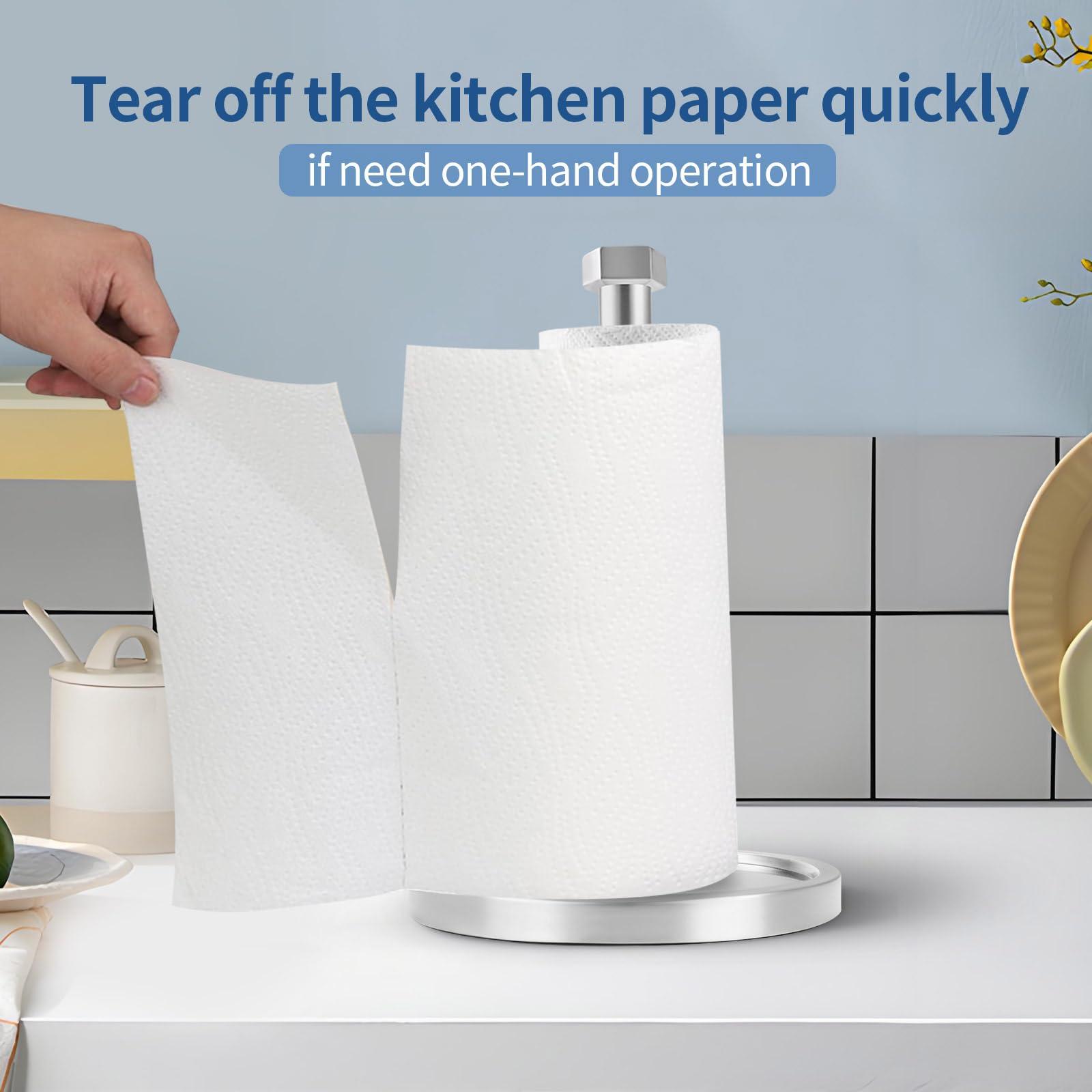 Beser·Win Paper Towel Holder Countertop, Stainless Steel Paper Towel Holder -Weighted Base, One-Handed Tear, Black Kitchen Roll Holder, Non-Slip Protect The countertop-New Silver - Image 8