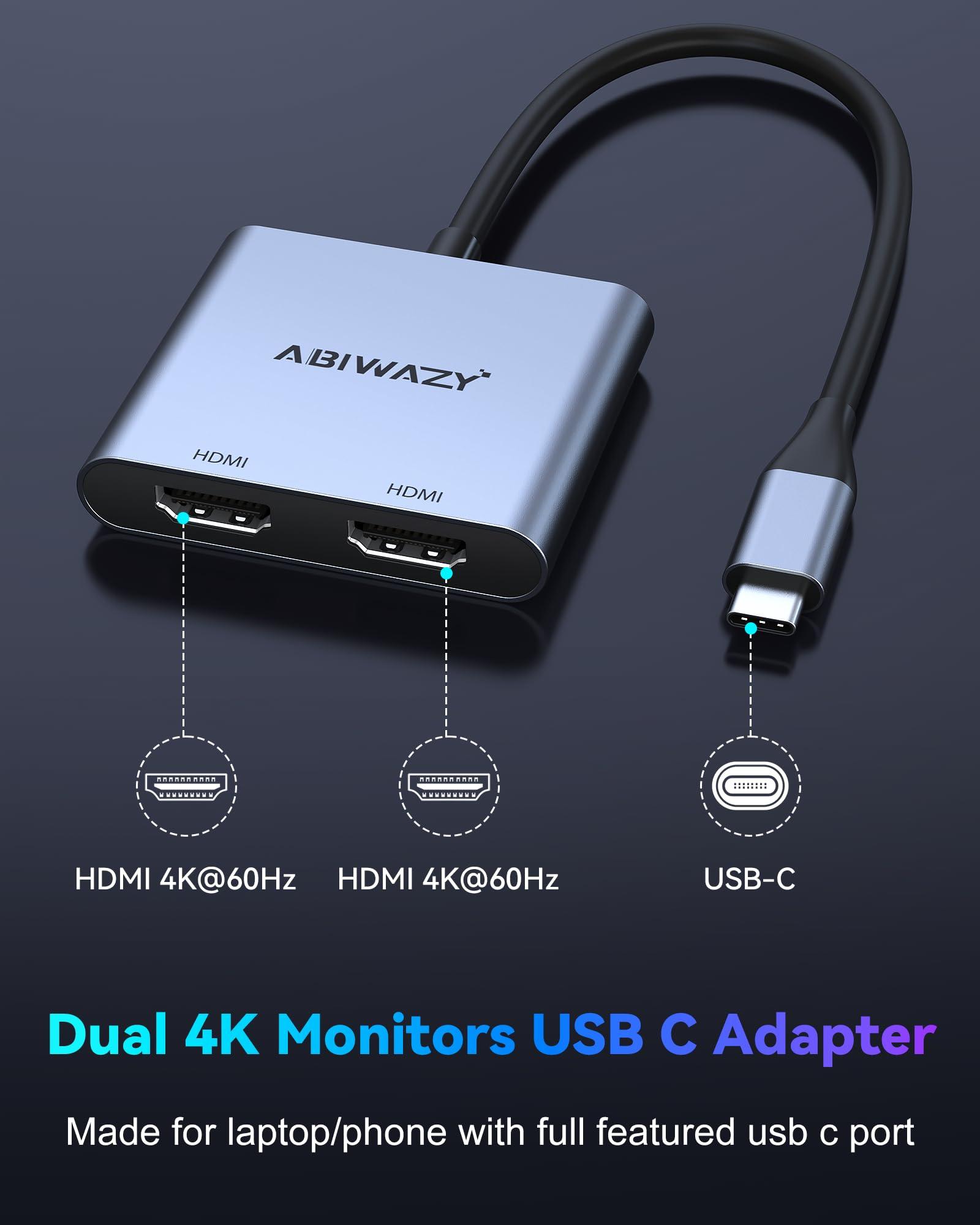 USB C to Dual HDMI Adapter 4K@60Hz,HDMI Splitter for Dual Monitors Extend Display, USB C HUB Multi Monitor Adapter to 2HDMI Ports Converter for Dell XPS 13/15/17, HP, Lenovo, Surface Type C Laptop - Image 7