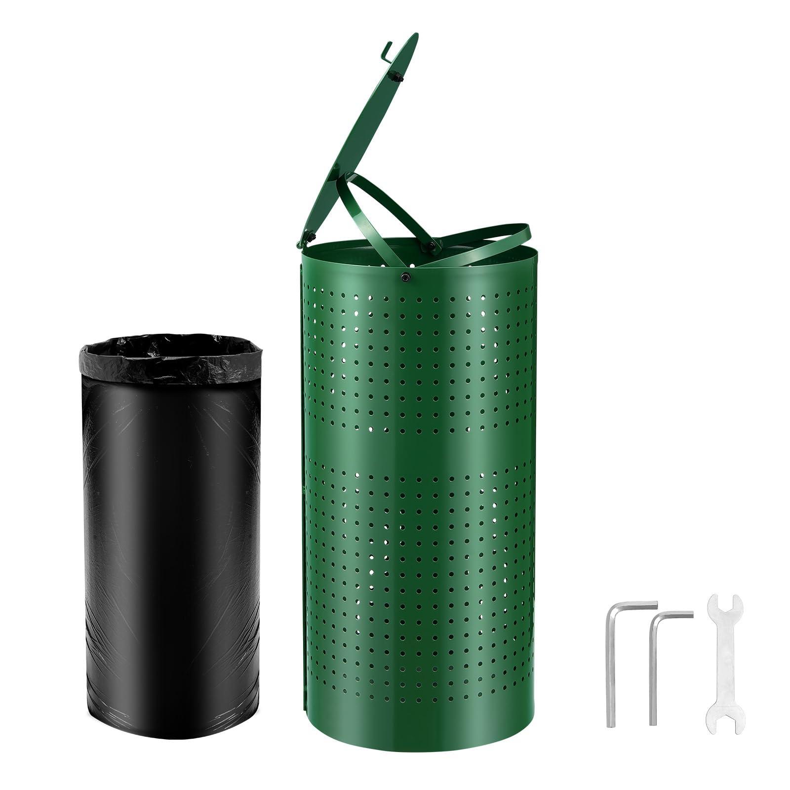 VEVOR Dog Poop Trash Can With 50 Liner Bags, 11.5 Gallons Outdoor Waste Bin With Lid & Liner Clip for Pet Waste Station, Disposal Container for Garden Backyard Park