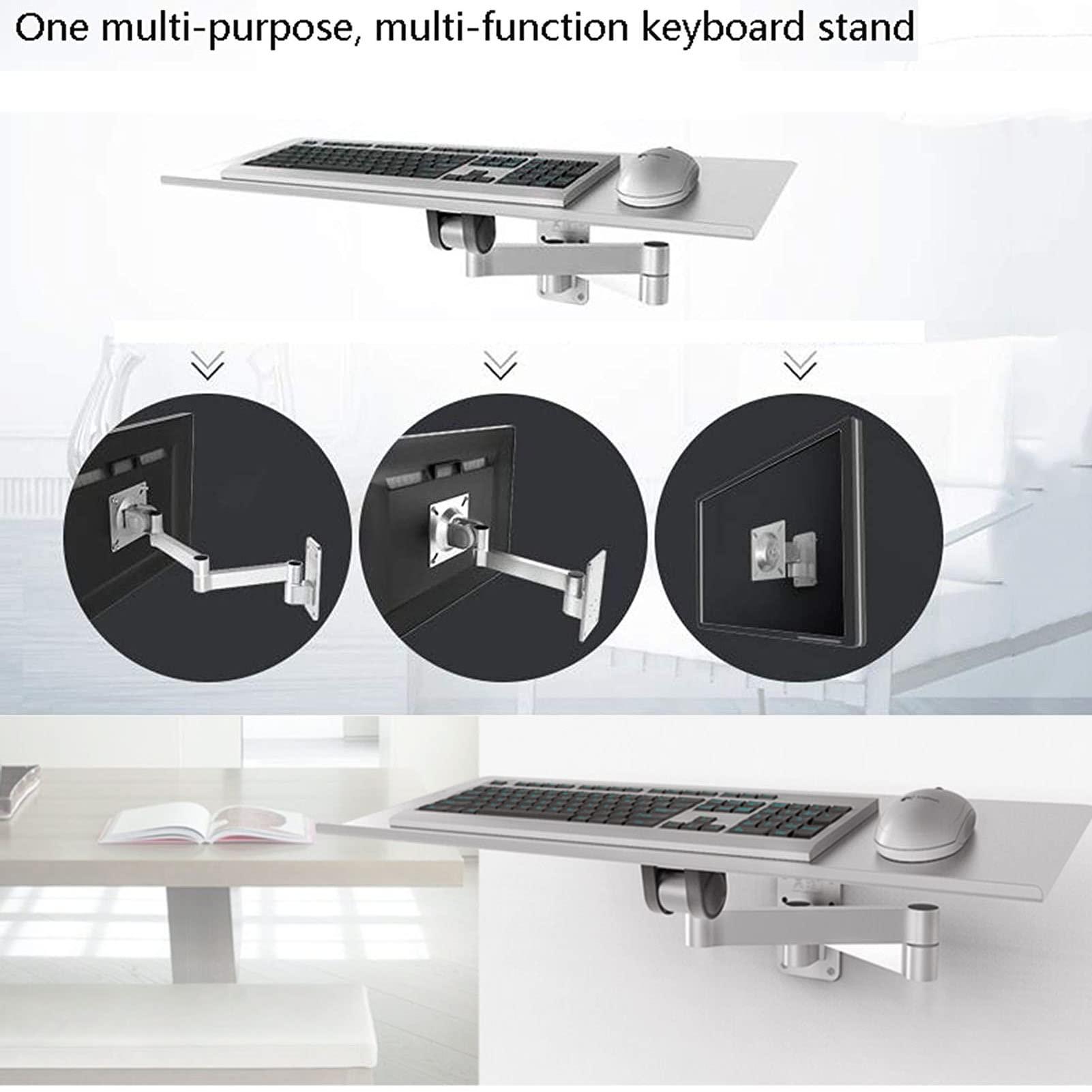 XINGAKA Keyboard Arm Tray, Wall-Mounted Adjustable Mouse and Keyboard Bracket, Silver Telescopic Industrial Shelf, Wall-Mounted Keyboard Bracket,arm40cm - Image 3