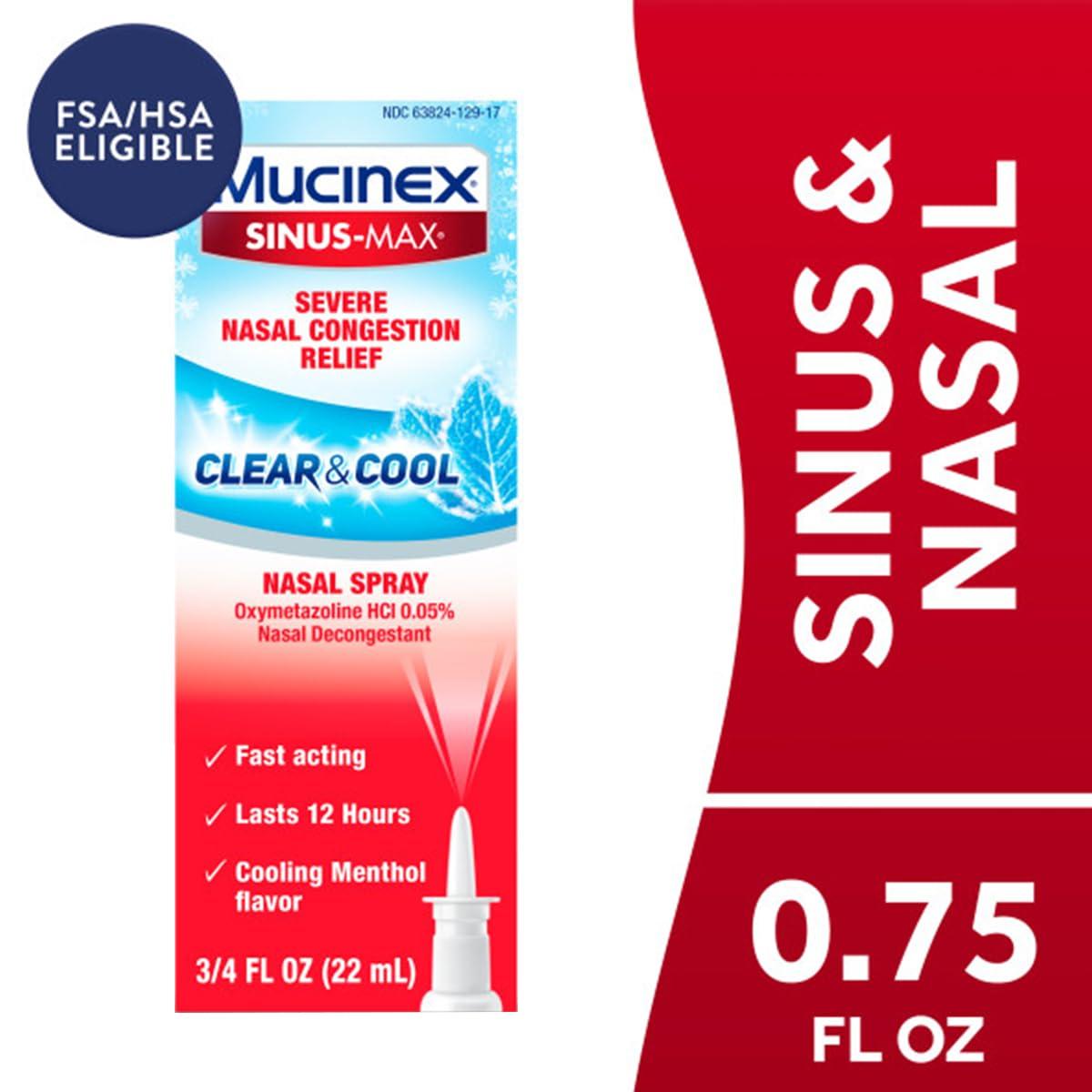 Mucinex Nasal Decongestant Spray, Sinus-Max Severe Nasal Congestion Relief Clear & Cool Nasal Spray, Lasts 12 Hours, Fast Acting, Cooling Menthol Flavor, Packaging May Vary, 0.75 Fl Oz (Pack of 6) - Image 2