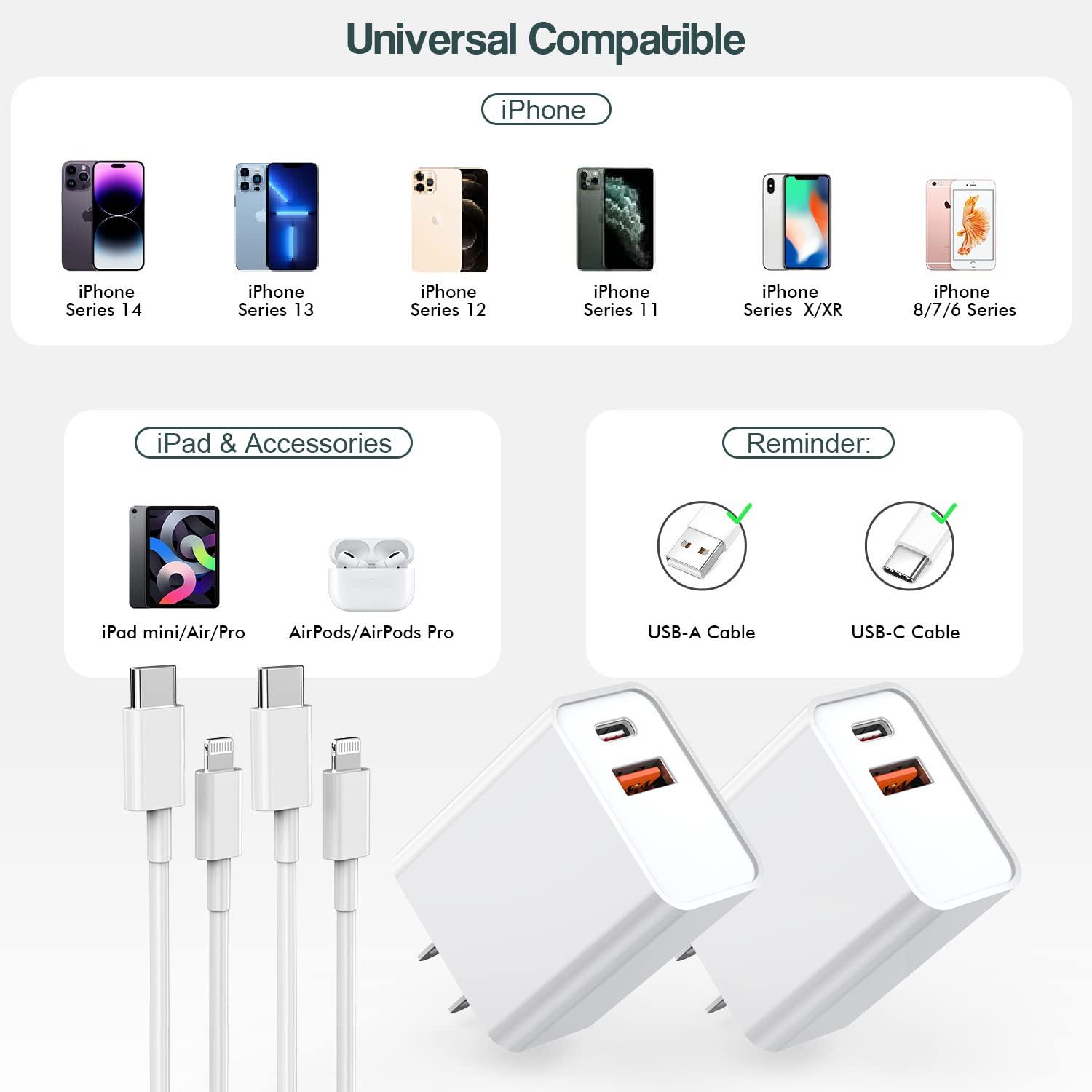 Fast iPhone Charger, 2Pack 20W Dual Port QC+ USB C Charger Block Plug Adapter Dual ChargeriPhone Fast Charging Brick 6 FT USB C to Lightning Cable i Phone Cord for iPhone 14/13/12/11/Pro Max/Mini/XR/X - Image 7