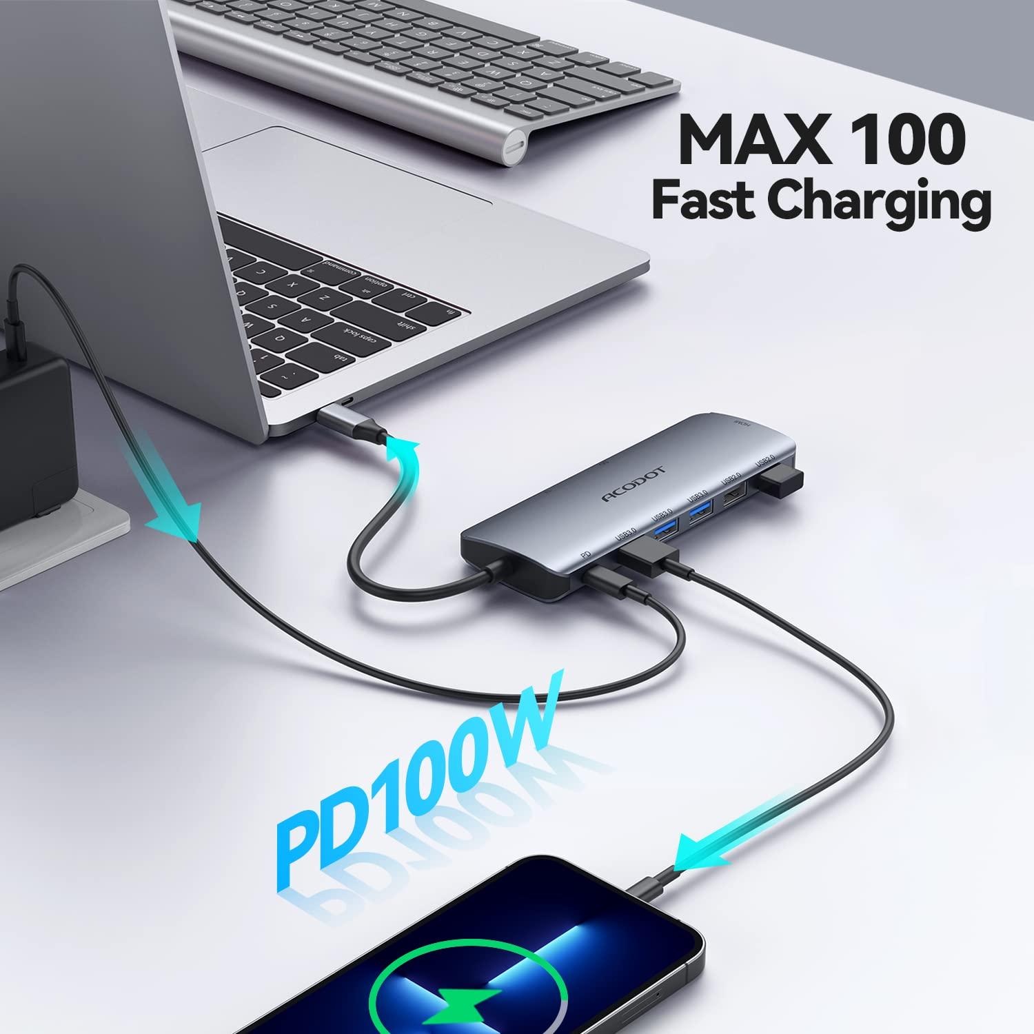 USB C Hub, Acodot 9 in 1 USB C to 4K@60HZ HDMI Multiport Adapter, 3 USB 3.0 Ports, SD/TF Card Reader, 100W PD, Desigend for MacBook Pro Air HP XPS and Other Type C Devices - Image 6