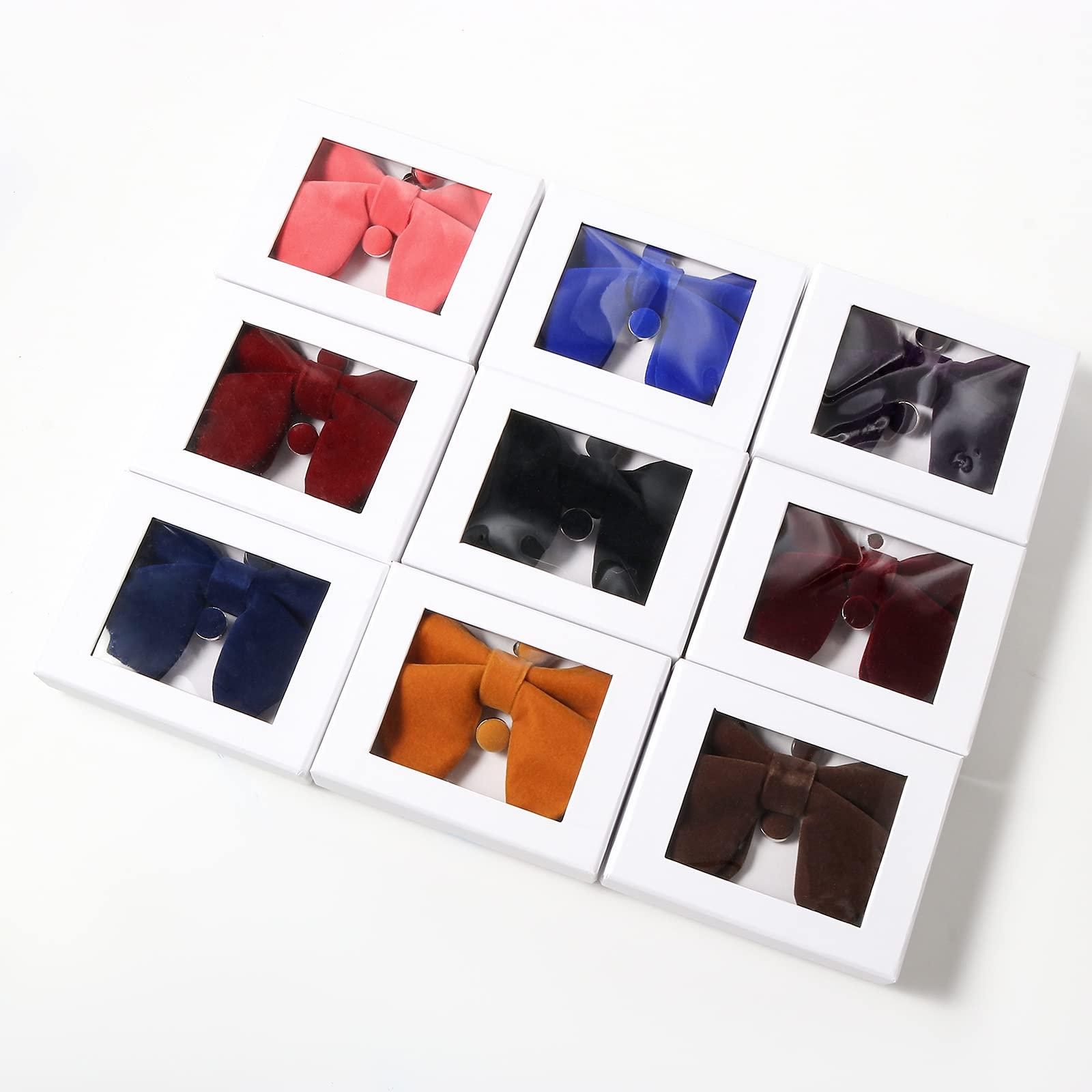 PACGOTH Bow Ties for Men Pre-Tied Bow Tie Vintage Tuxedo Oversized Velvet Bow Ties Cufflinks Pocket Square Sets With Gift Box - Image 8