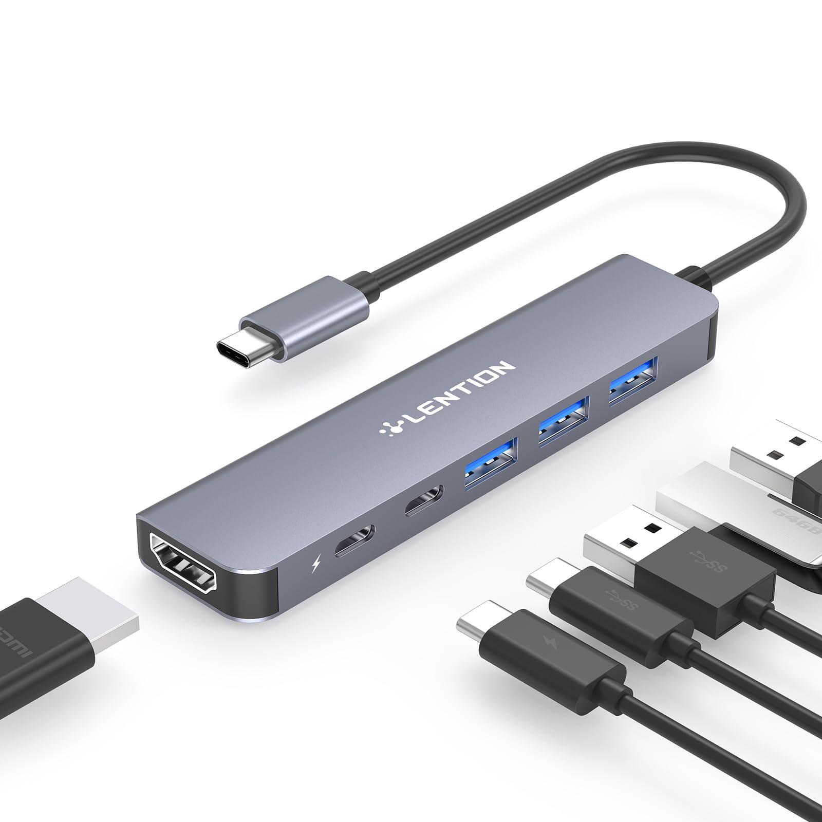 LENTION USB C Hub, Multiport with 4K HDMI Port, 3xUSB-A Ports, USB-C Data Port, 100W PD Port, Compatible New MacBook Pro/Air, iPhone 15 Pro/Pro Max, Surface, Chromebook, More(CE35s, Gray)