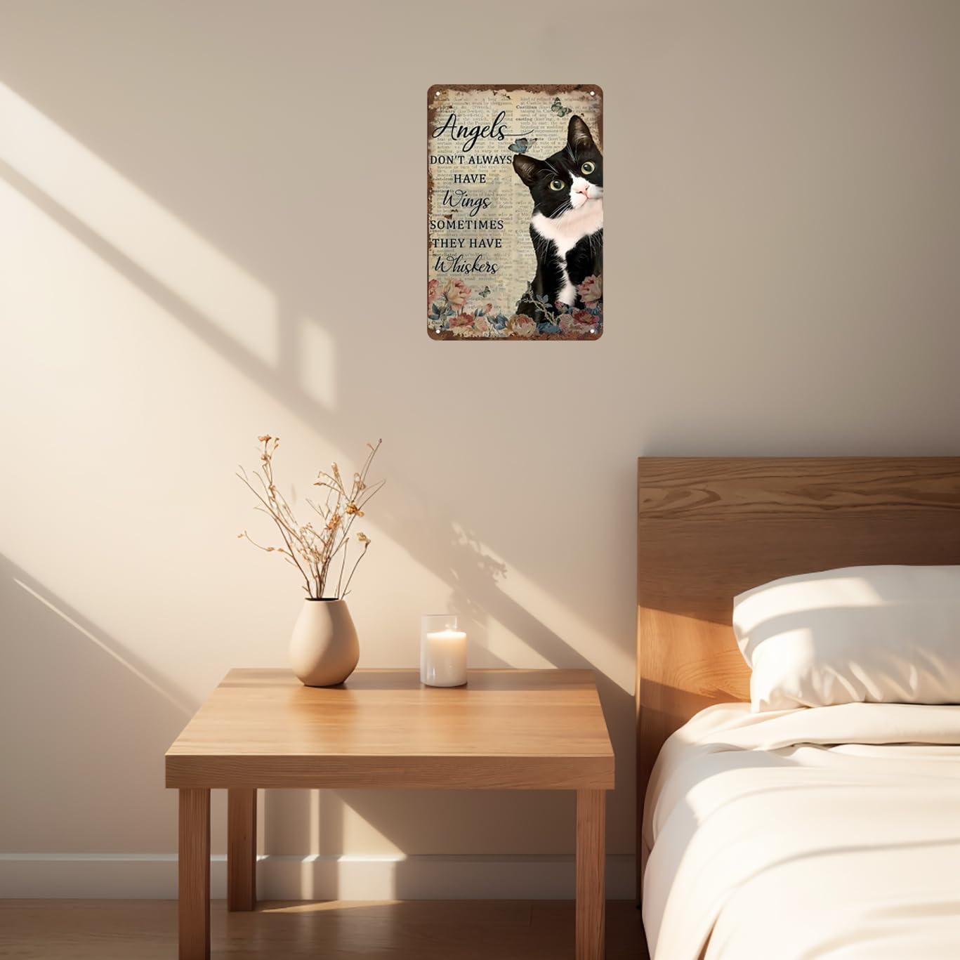 Tuxedo Cat Wall Art - "Angels Don't Always Have Wings" Metal Sign - Ideal Present for Cat Enthusiasts 12 x 8 Inch (3002) - Image 2