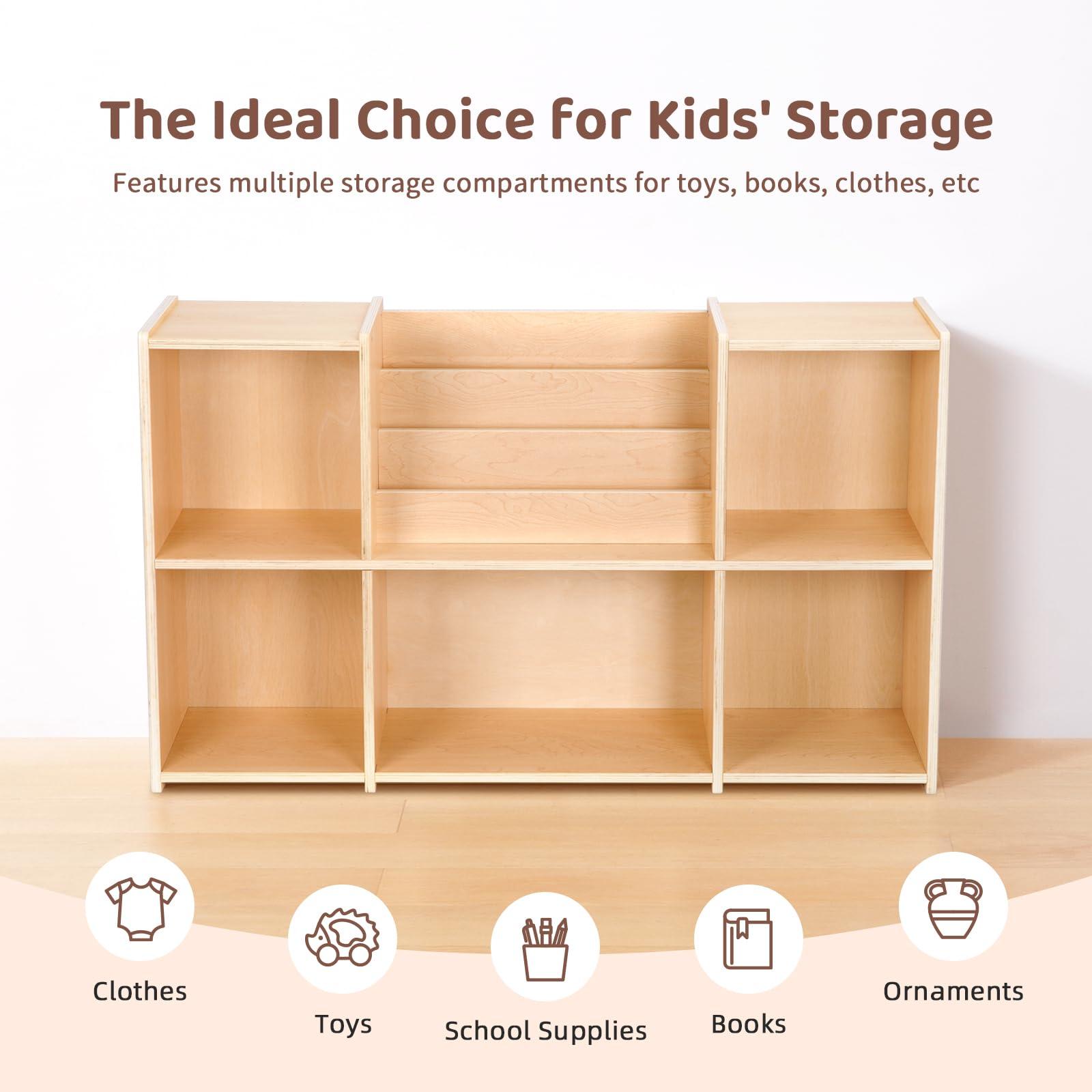 OOOK Montessori Bookshelf and Toy Storage Organizer, 2-Tier Horizontal Bookshelf, 5-Compartment Toy Storage Cabinet with Book Rack, Ideal Choice for Kids Classroom Organizer, Playroom and Daycare - Image 7