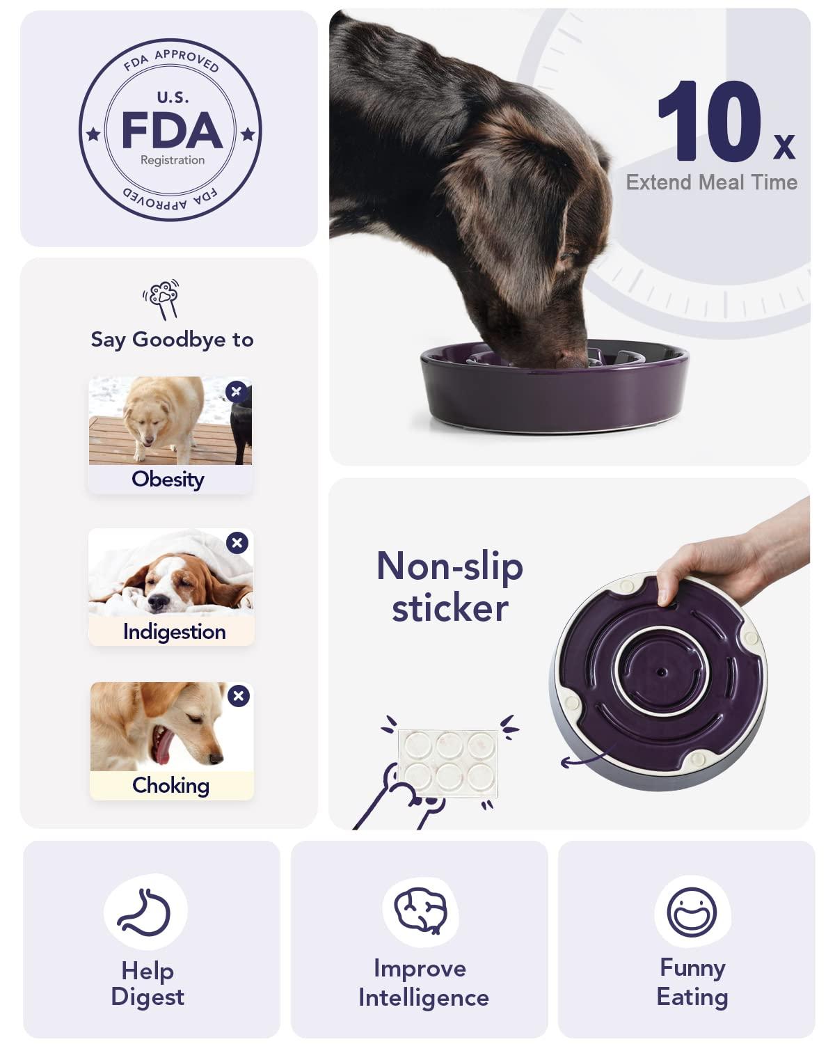 LE TAUCI Dog Bowls Slow Feeder Ceramic, 1.5 Cup Slow Feeding Bowl for Small and Medium Breed, Puzzle Dog Food Bowl for Fast Eater, Maze Purple - Image 3