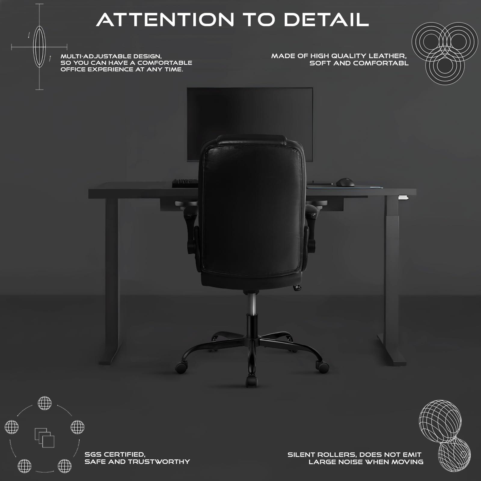 VITESSE Ergonomic Office Chair with Flip-up Armrests, Big and Tall Leather Executive Office Chair, High Back Lumbar Support Home Computer Desk Chair, Heavy and Duty Computer Chair (Black) - Image 6
