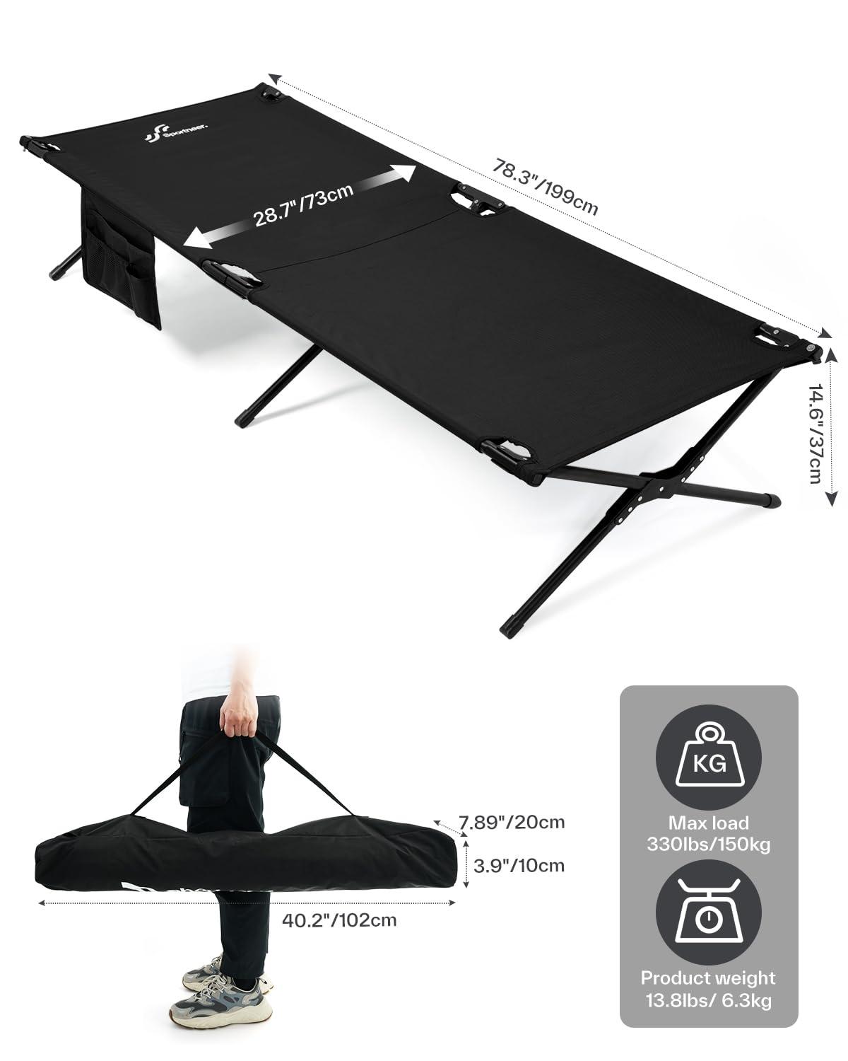 Sportneer Camping Cot: 78.3"x28.7"x14.6" Comfort Cot Bed for Camping Traveling Guest Bed, Sleeping Cots for Adults with Side Pockets & Storage Bag - Ease of Assembly, Support 330 Lbs - Image 3