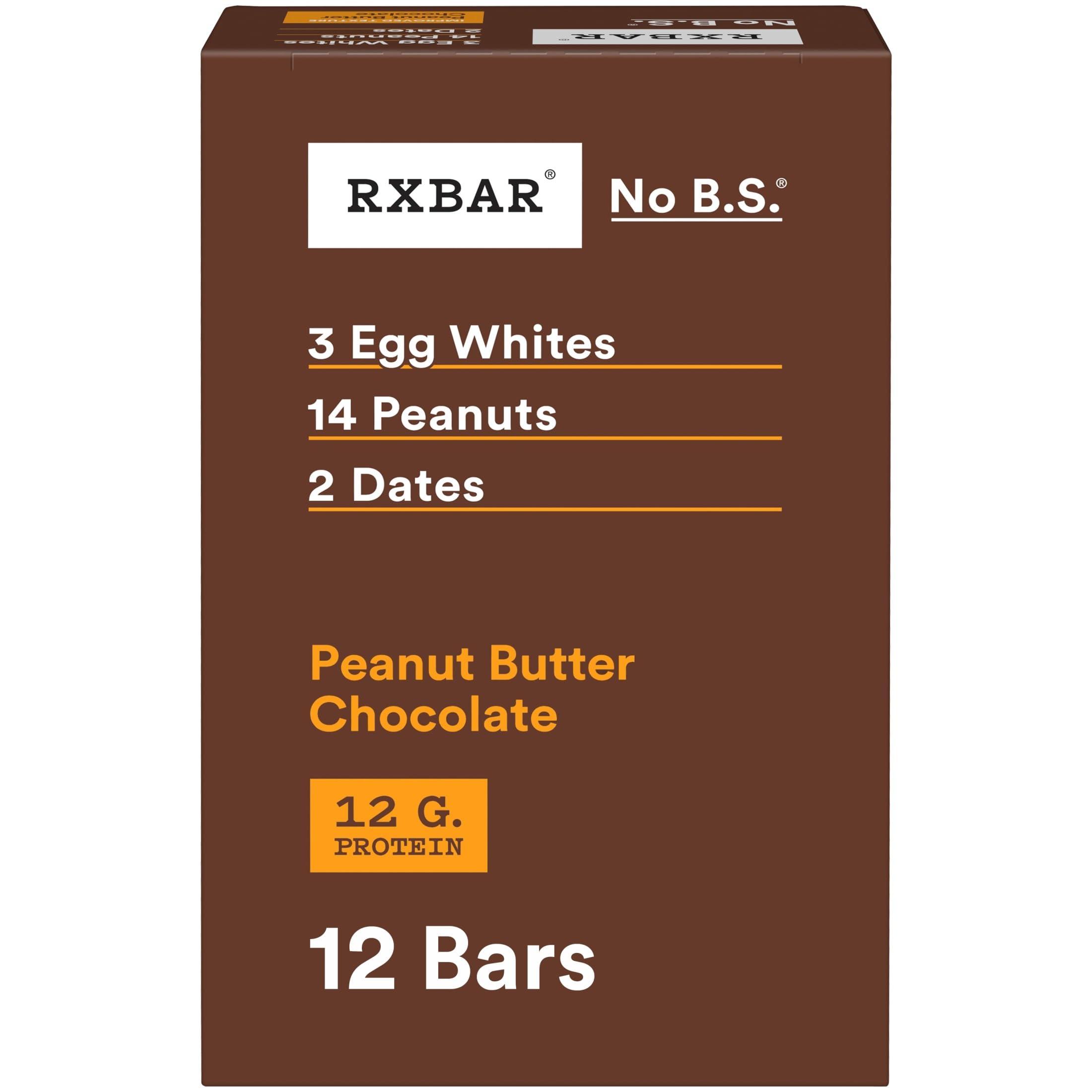 RXBAR Protein Bars, Protein Snack, Snack Bars, Peanut Butter Chocolate, 22oz Box (12 Bars)