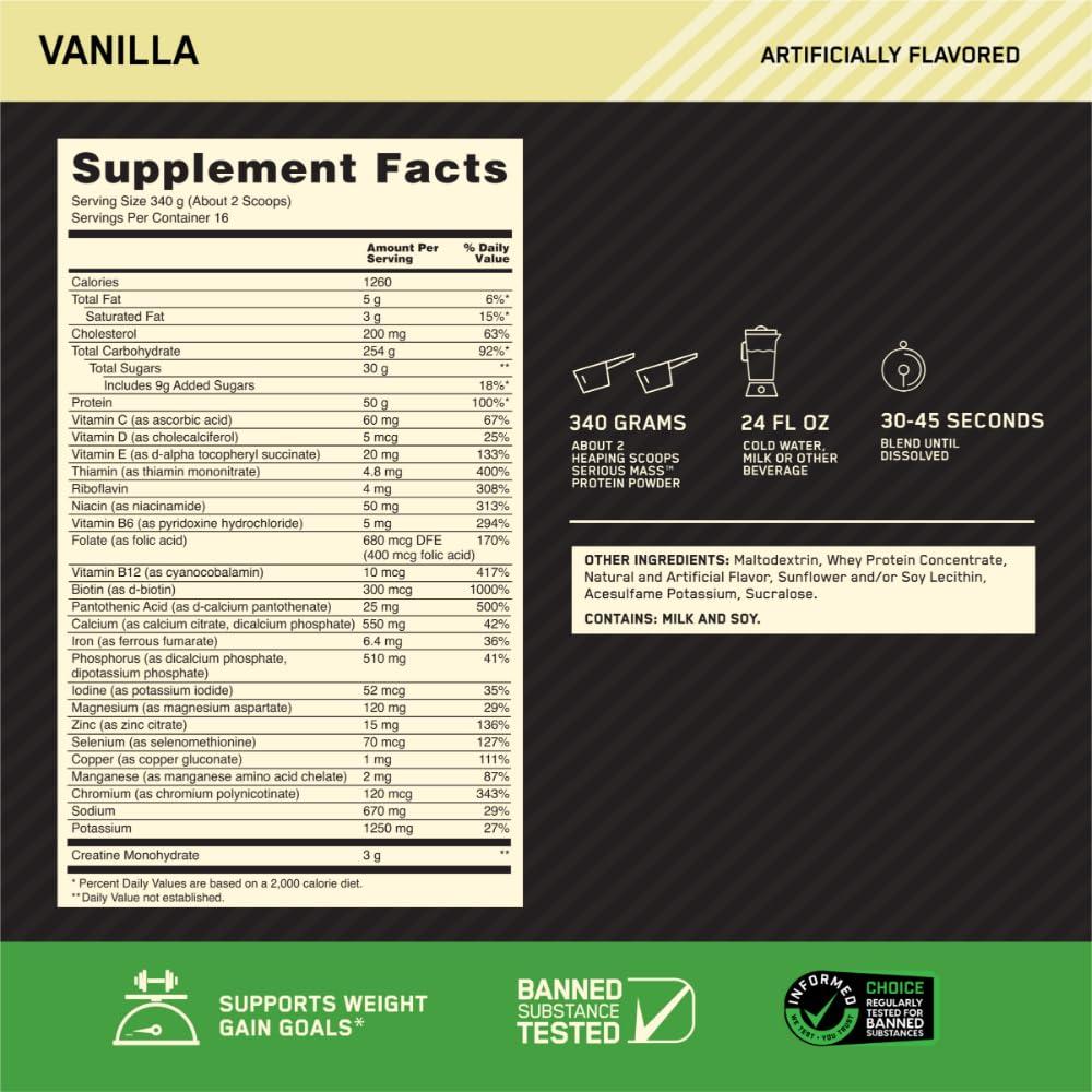 Optimum Nutrition Serious Mass, Weight Gainer Protein Powder with Creatine - Image 3