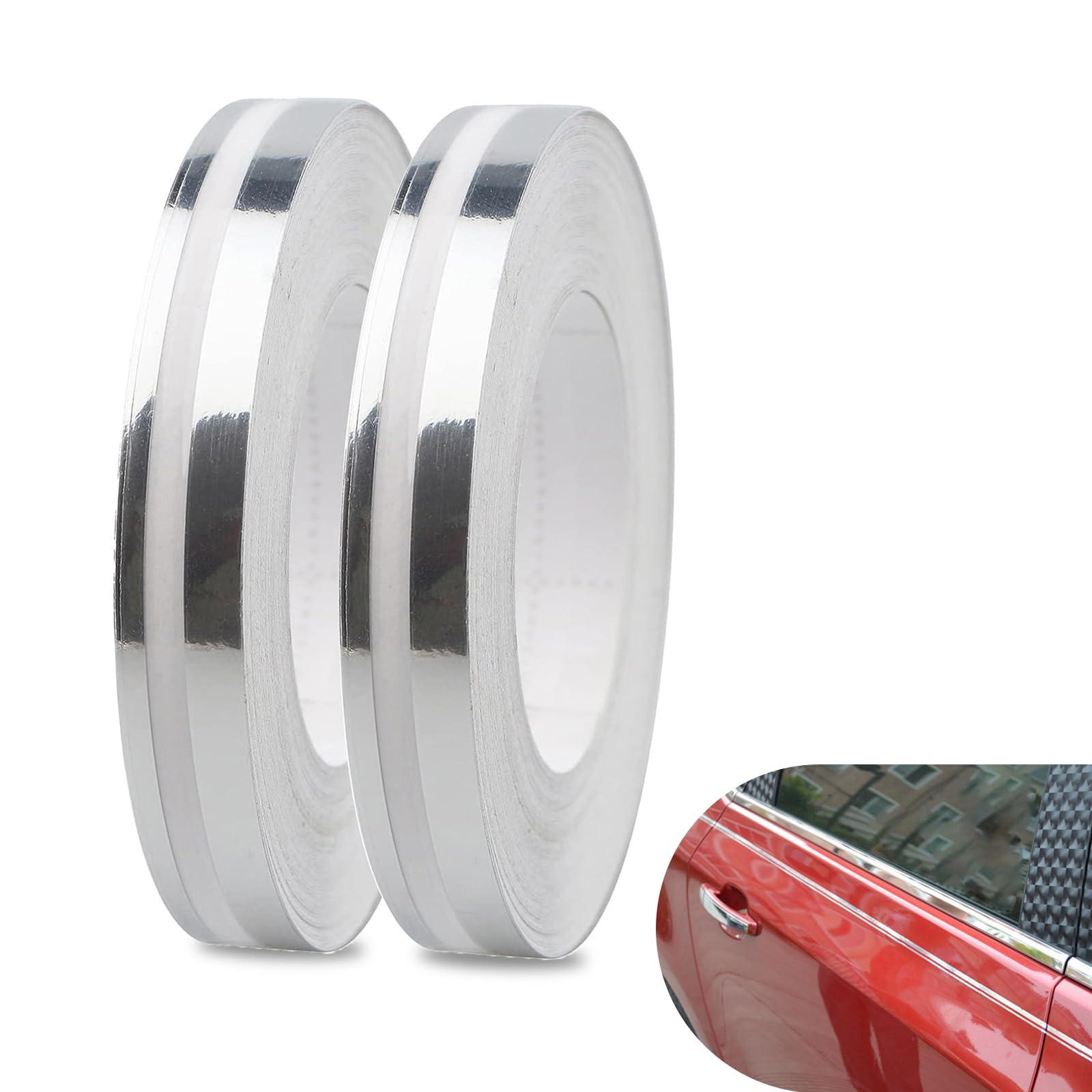 Merdege Pack of 2 Car Pinstripe Tape, Waistline Body Sticker, 32.1Ft x 0.4In Personalized DIY External Decals, Universal for Most Car Trim Accessories (Plating Silver)