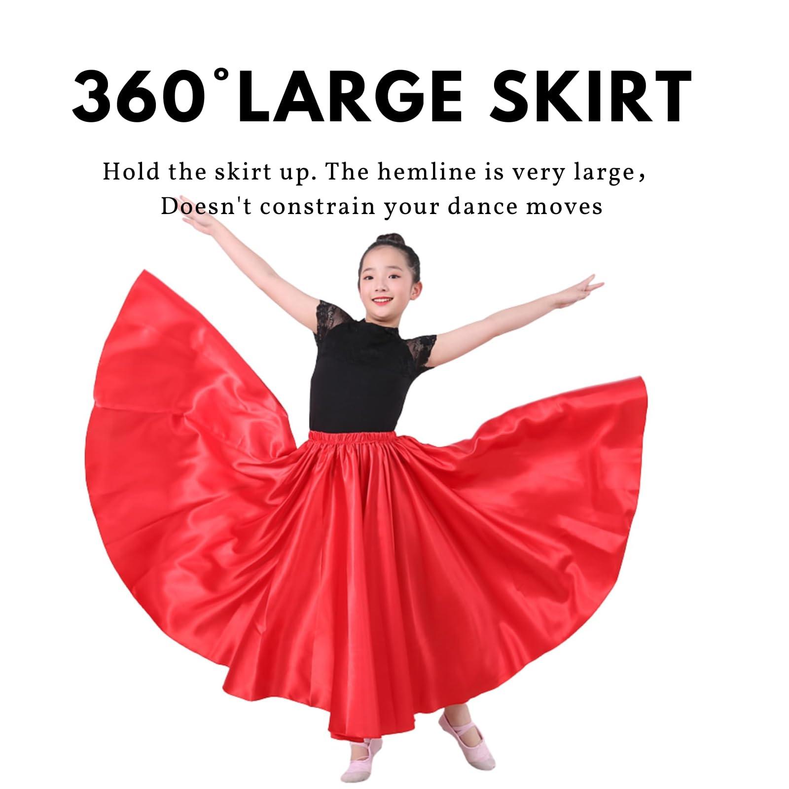 Girls Satin Full Circle Long Dance Skirt Ankle Length Shiny Satin Swing Skirt for Girls 8-12 Years Belly Dance Long Skirt - Image 3