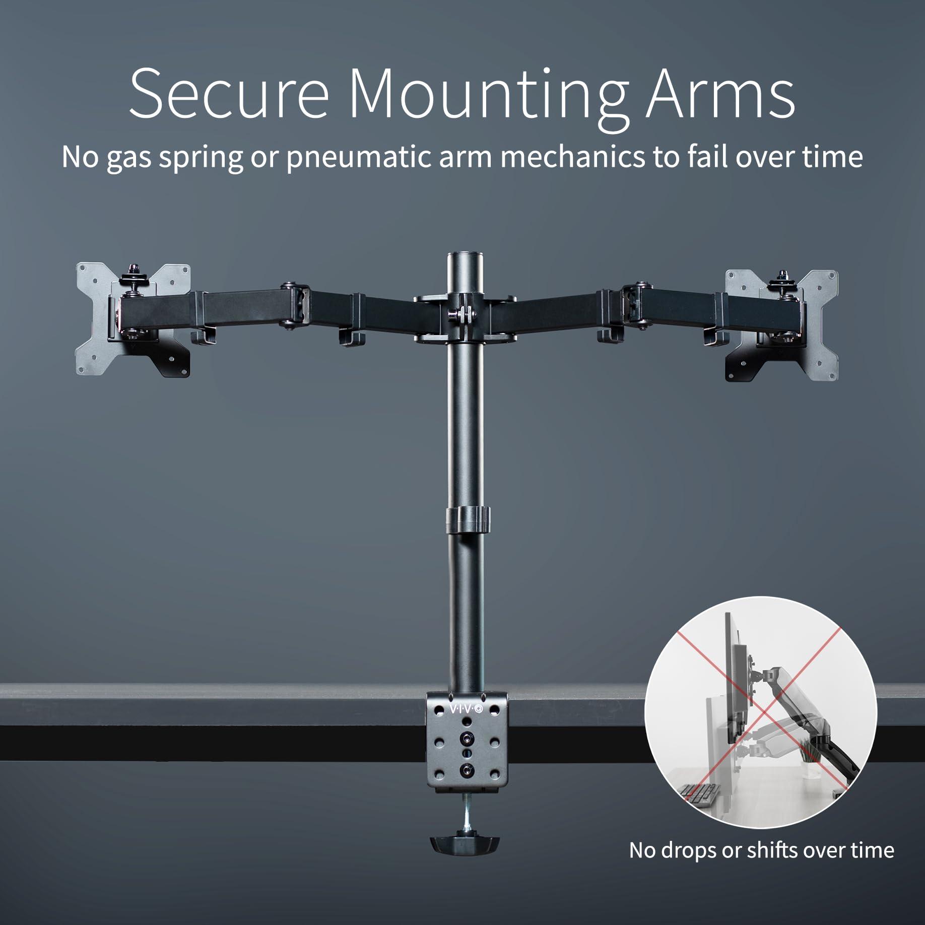 VIVO Dual Monitor Desk Mount, Heavy Duty Fully Adjustable Steel Stand, Holds 2 Computer Screens up to 30 inches and Max 22lbs Each, Black, STAND-V002 - Image 4
