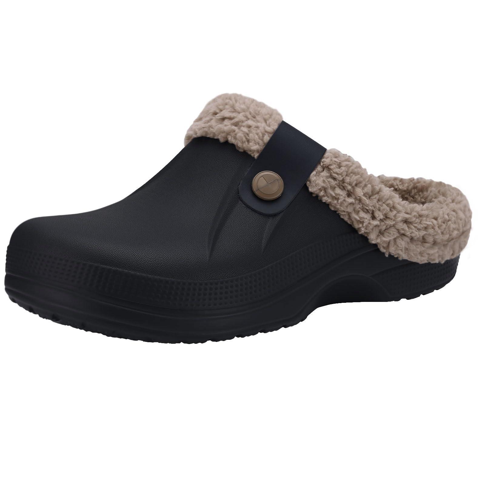 Beslip Classic Fur Lined Clogs Waterproof Winter Fuzzy Slippers for Women Men Indoor and Outdoor