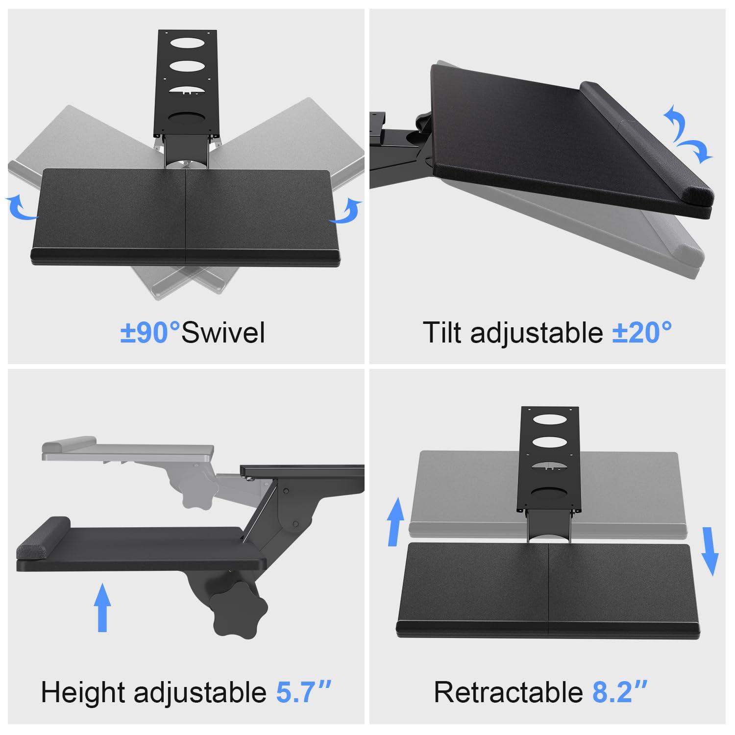 Suptek Keyboard Tray Under Desk Height Adjustable Ergonomic Sliding Keyboard and Mouse Tray, 25”x9.8”, DSF5 - Image 4