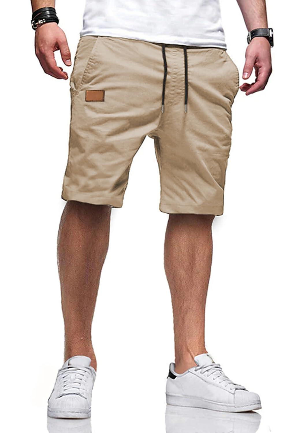 JMIERR Mens Casual Shorts - Cotton Drawstring Summer Beach Stretch Twill Chino Golf Shorts