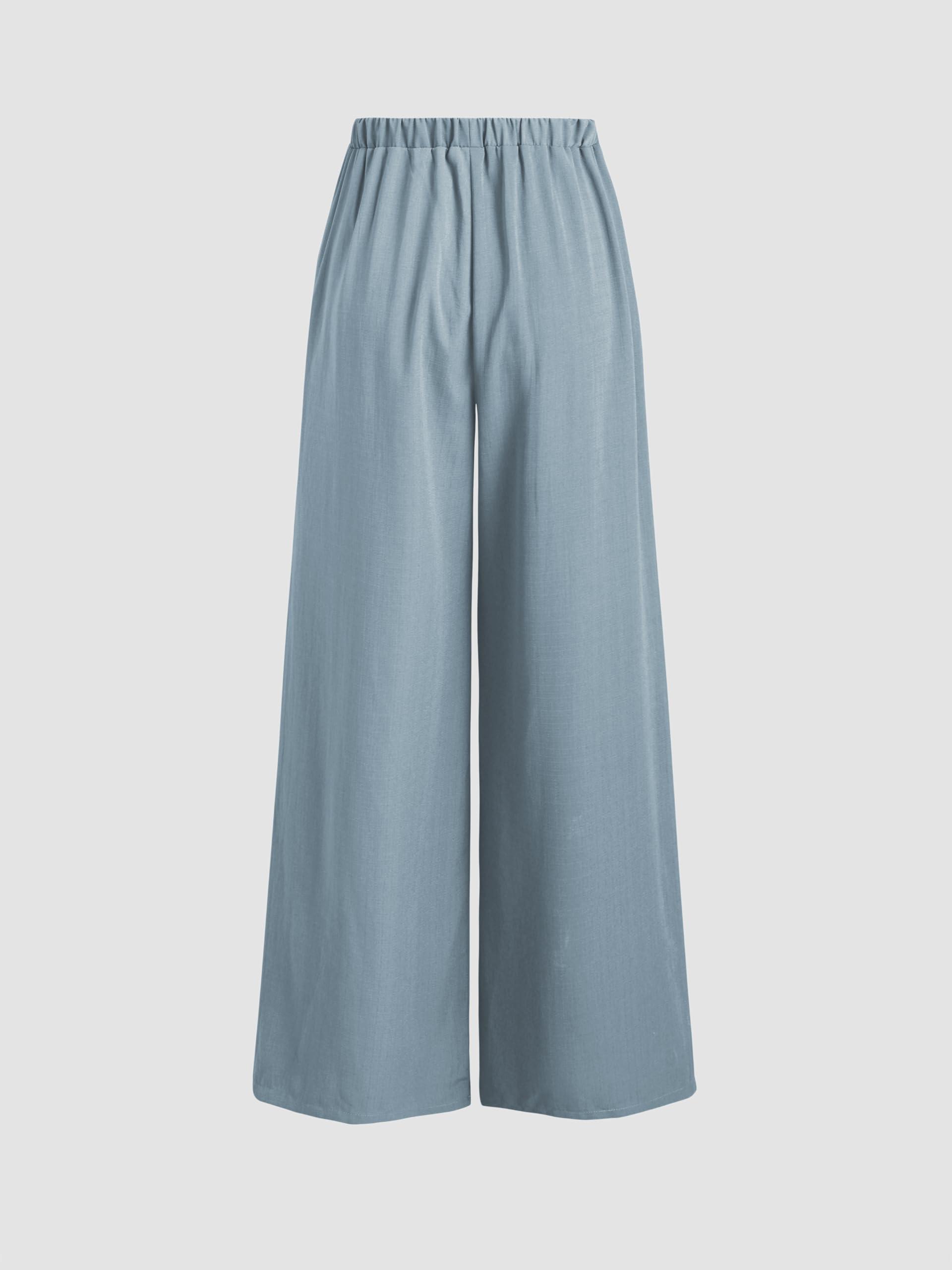 CIDER Palazzo Pants for Women Wide Leg Drawsting Elastic High Waisted Comfy Casual Flowy Pants with Pockets - Image 3