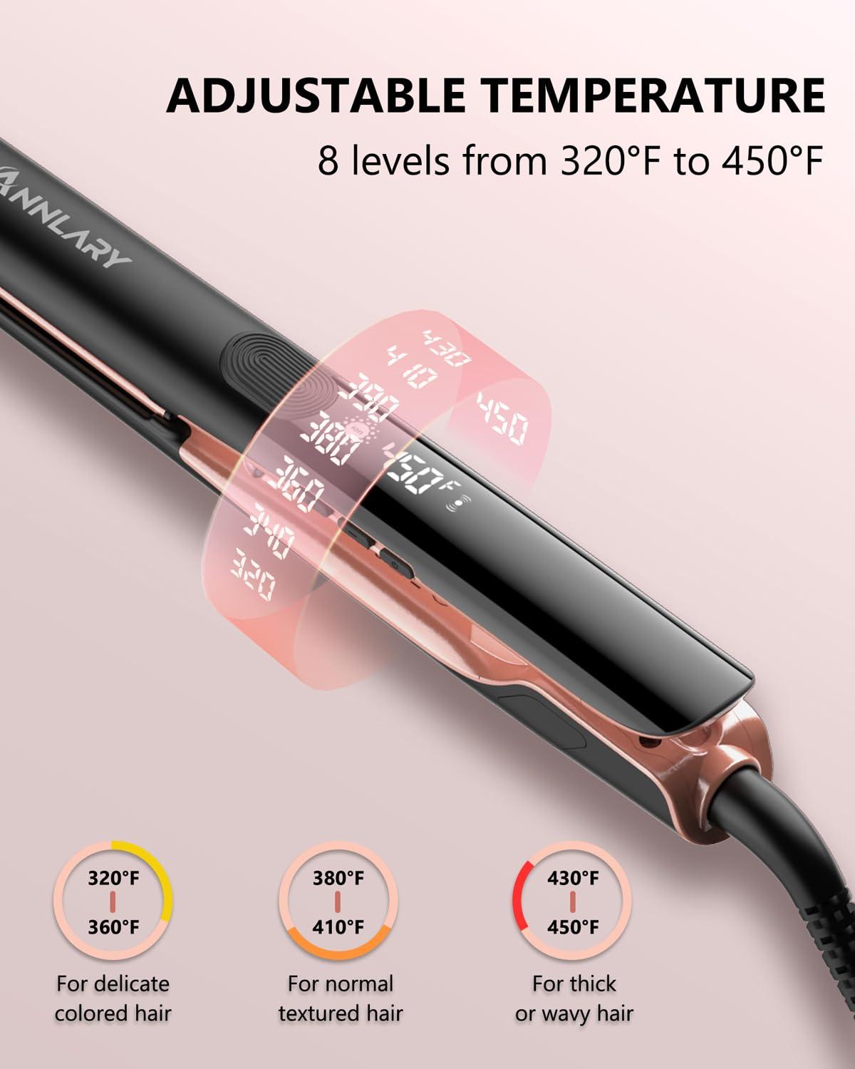 Annlary Hair Straightener, 1 Inch Flat Iron Straightener and Curler 2 in 1, Titanium Ceramic Ionic Dual Voltage Straightener with Anti-Iron Silicone for Less Frizz, Shinier & Smoother Hair - Image 3