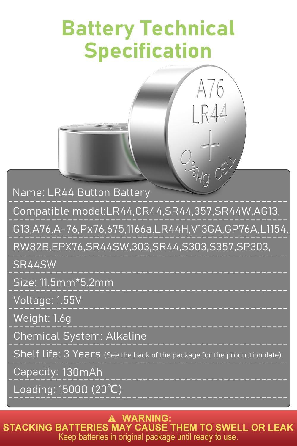 POWEROWL High Capacity LR44 Batteries 40 Pack, L1154F AG13 357 303 SR44 A76 Premium Alkaline Battery 1.5V Button Coin Cell Batteries - Image 7