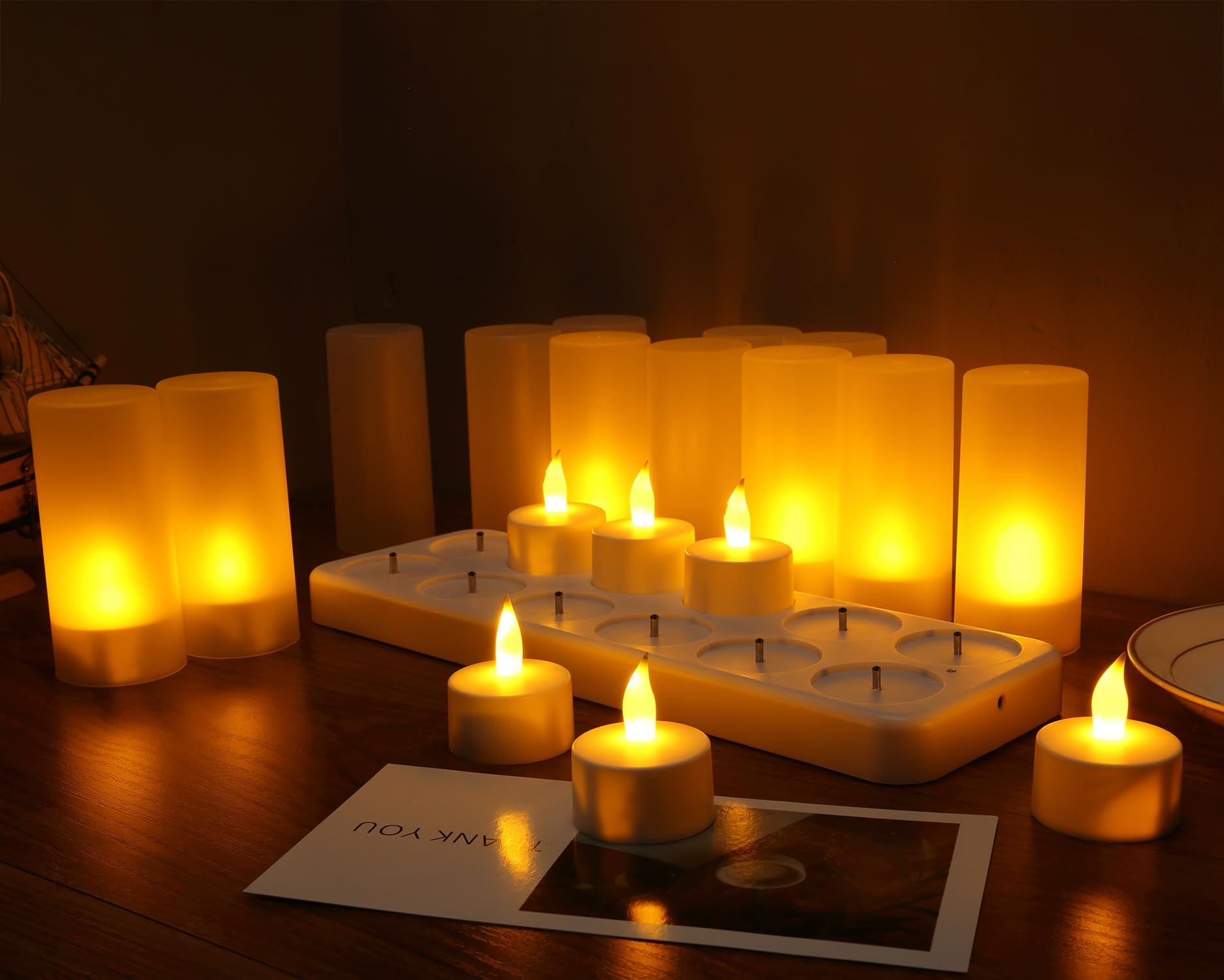 WoneNice Rechargeable Tea Lights Flickering Flameless Candles with Charging Base and AC Adapter, Romantic for Lantern Party Restaurants Weddings Christmas and Holiday Decoration - Image 2