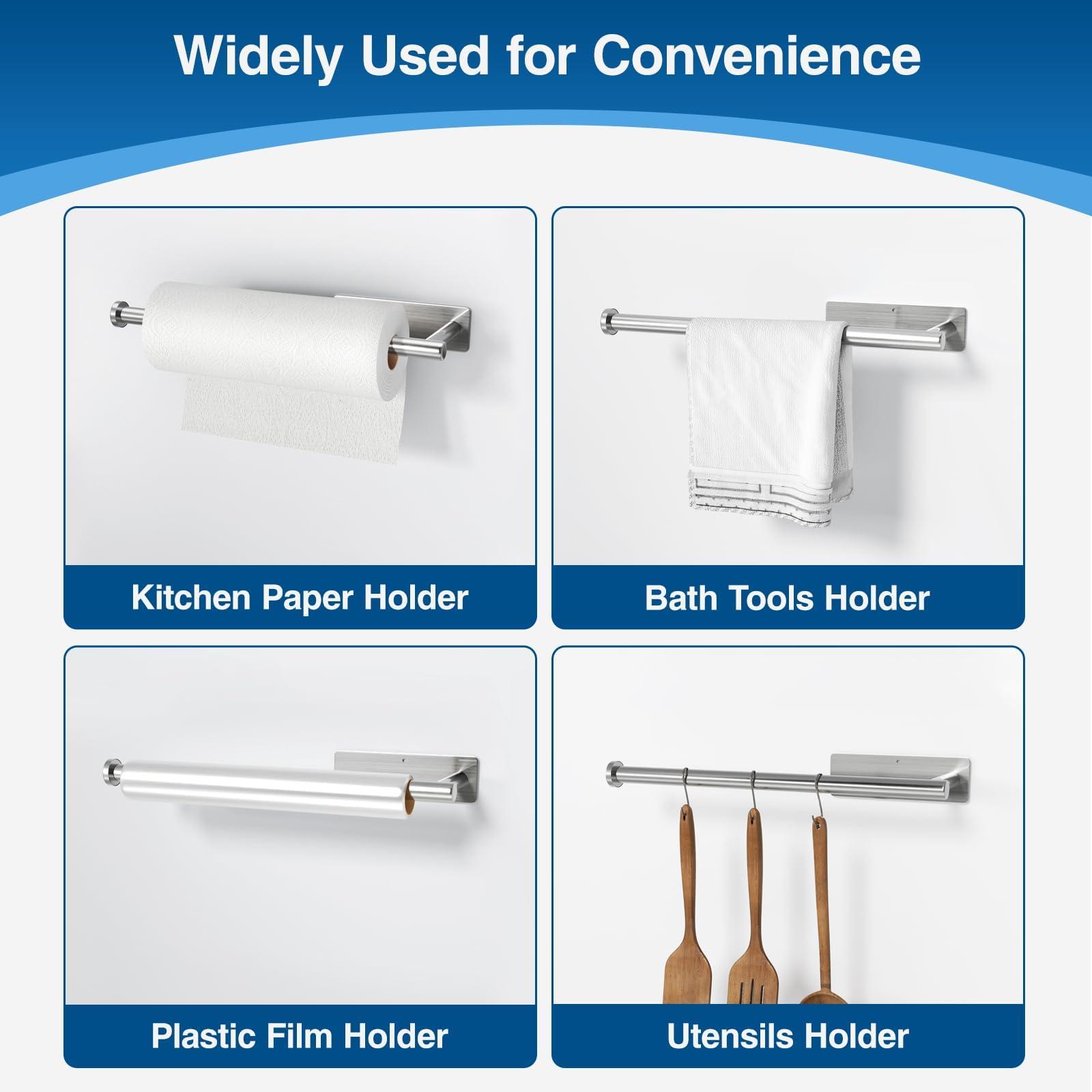 Paper Towel Holder - Self-Adhesive or Drilling, Brushed Nickel, Wall Mounted, SUS304 Stainless Steel Kitchen Roll Dispenser Under Cabinet - Image 5